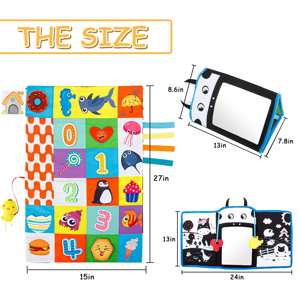 Teytoy Black and White High Contrast Tummy Time Mirror & Sensory Toy for Newborns 0-3 Months - Baby Teether, Crinkle Paper Mat for 4-12 Month Olds - Perfect for Infant Sensory Development and Playtime