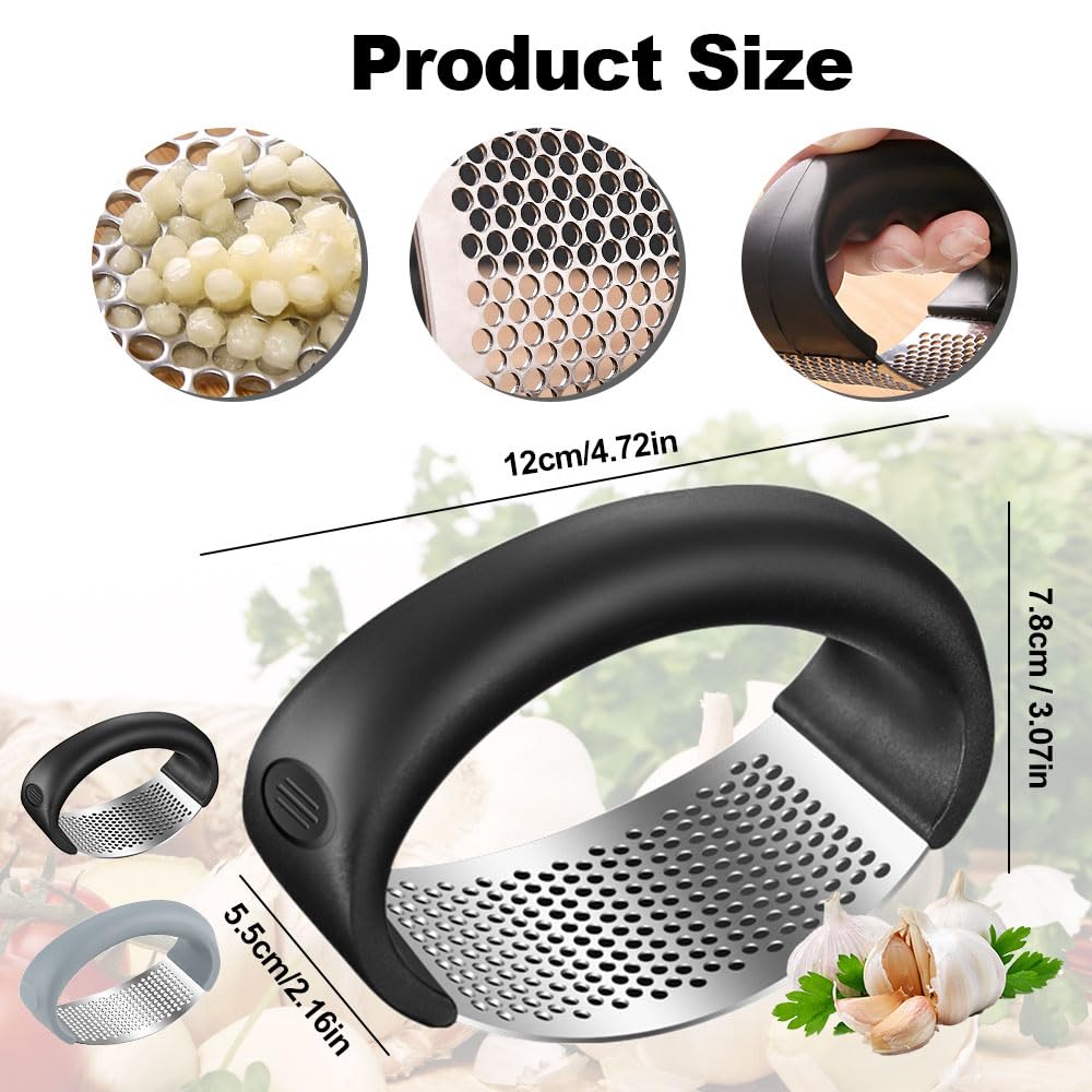 2024 Upgraded Stainless Steel Garlic Press Rocker - Heavy Duty Garlic Crusher & Masher with Peeling Drum - Professional Kitchen Gadget for Chopping, Mincing Garlic - Perfect for Home Cooking, Restaurants & Meal Prep (Gray, 1pc)