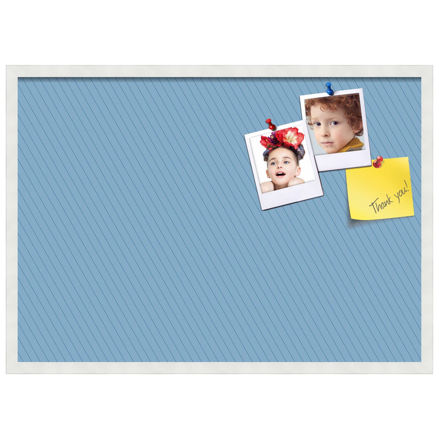 PinPix 34x24 Inch Cork Bulletin Board - Navy Stripes Design with Satin White Frame | Decorative Wall Pin Board for Home Office, School Classroom, Dorm Room & Workspace Organization | Premium Push Pin Notice Board for Notes, Photos & Memos