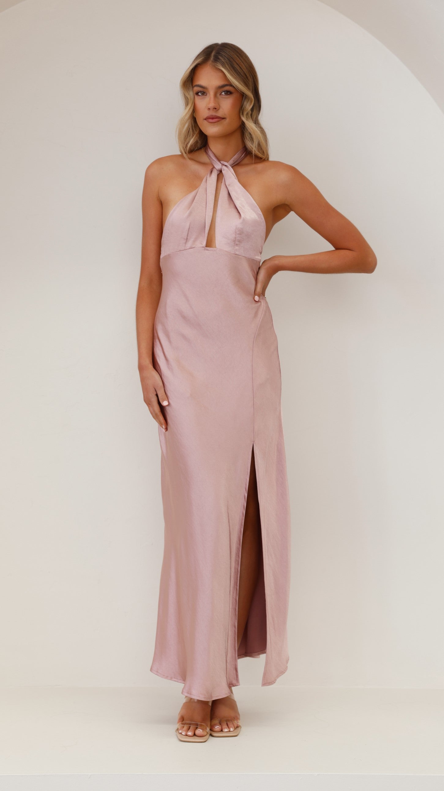 Amalia Maxi Dress for Women - Elegant Dusty Pink Flowy Long Dress for Summer, Beach, Wedding & Special Occasions