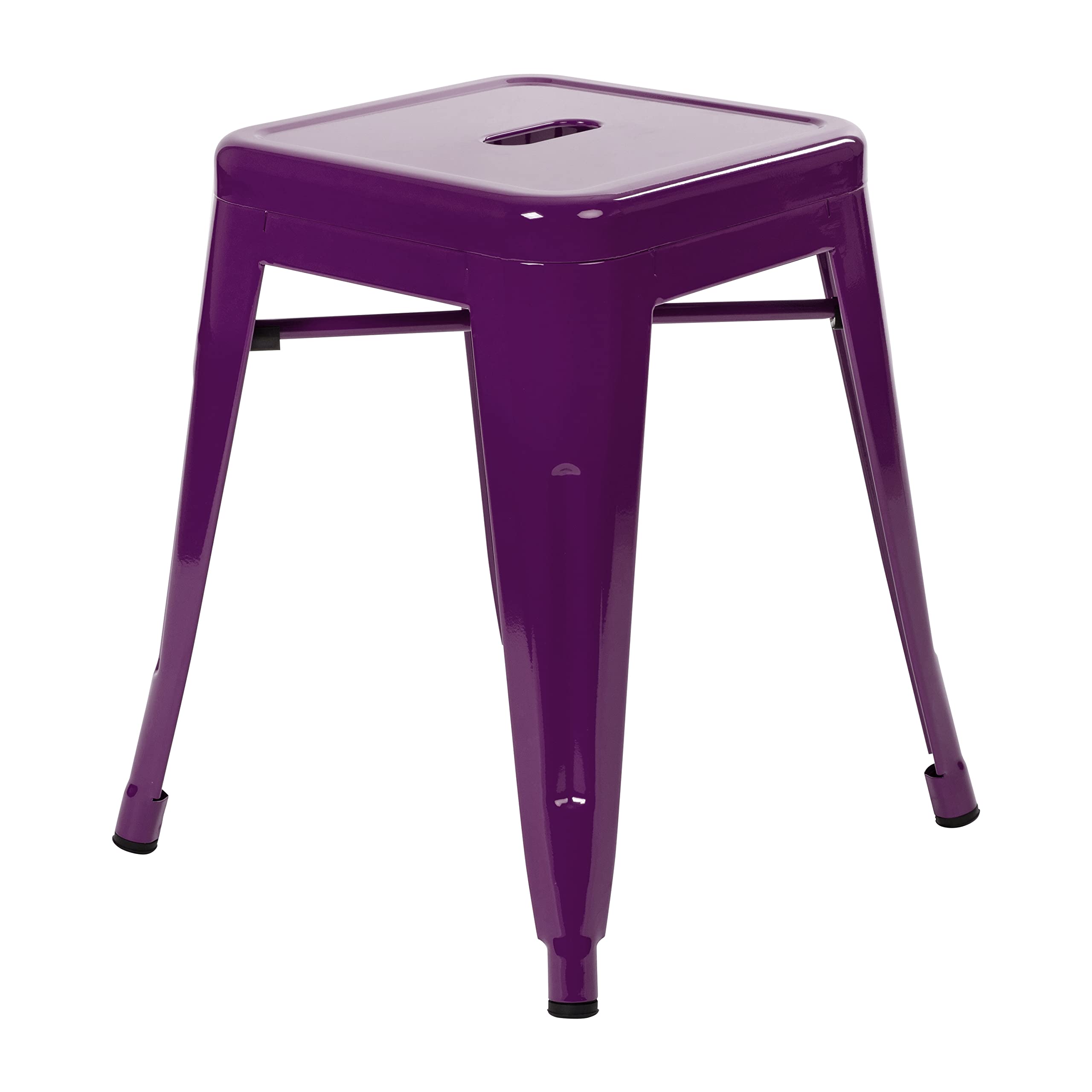 EMMA + OLIVER 18 Inch Stackable Metal Bar Stools - Set of 4 Purple Dining Chairs for Kitchen Island, Breakfast Nook & Small Space Decor | Indoor Counter Height Stools