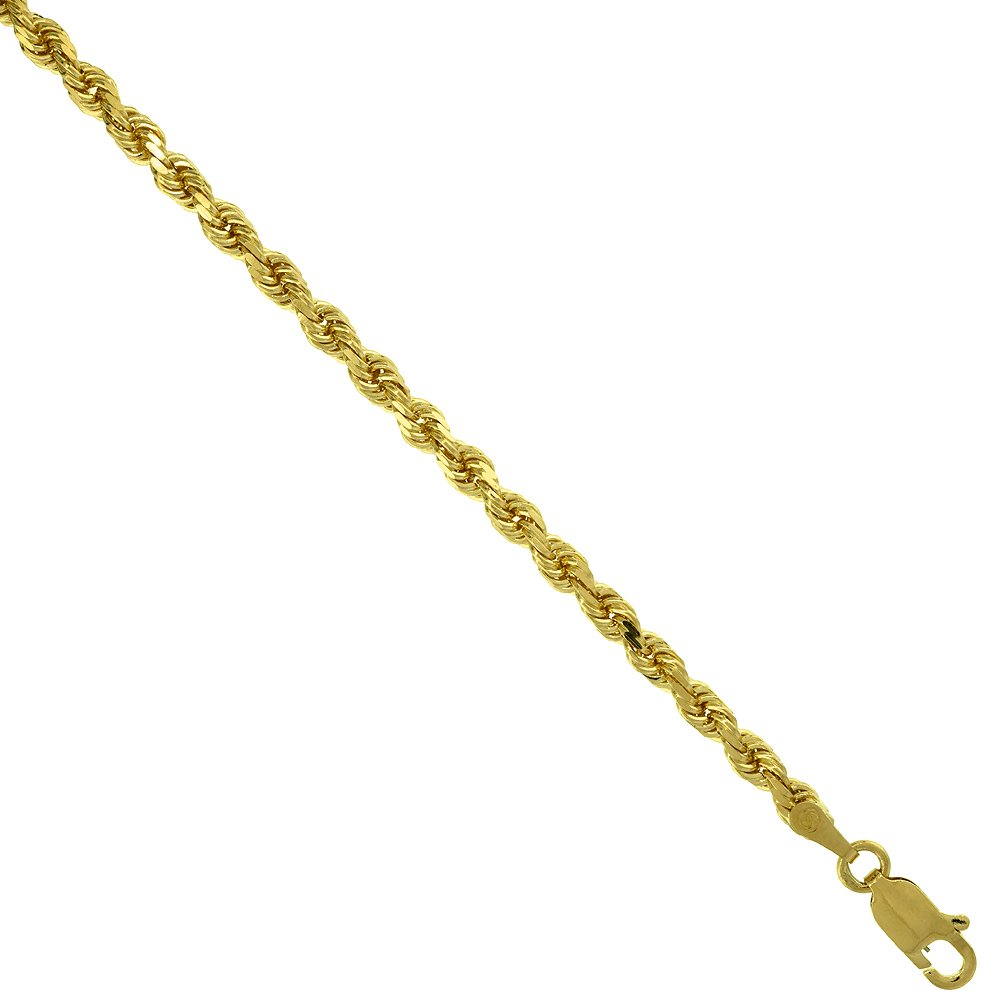 14K Solid Yellow Gold 3mm Diamond Cut Rope Chain Necklace & Bracelet Set for Men and Women (8-30 inches) - Perfect for Gifts, Weddings, Anniversaries and Everyday Wear