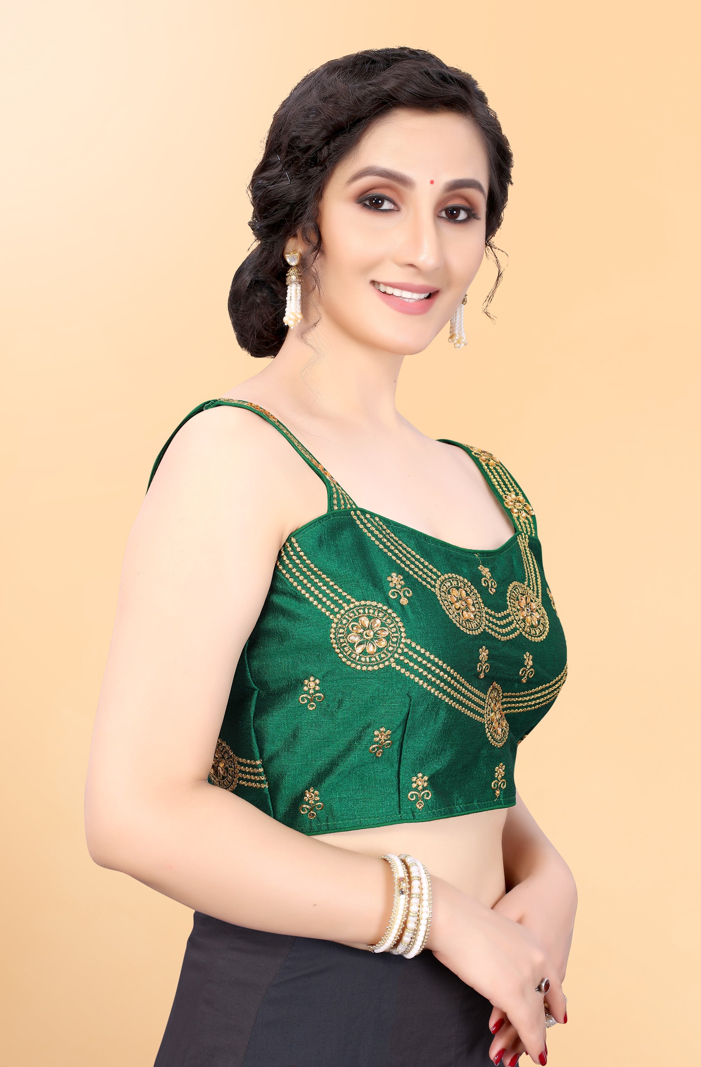 Designer Green Silk Blouse with Embroidery & Sequins (Design 825) - Elegant Party Wear & Special Occasion Outfit