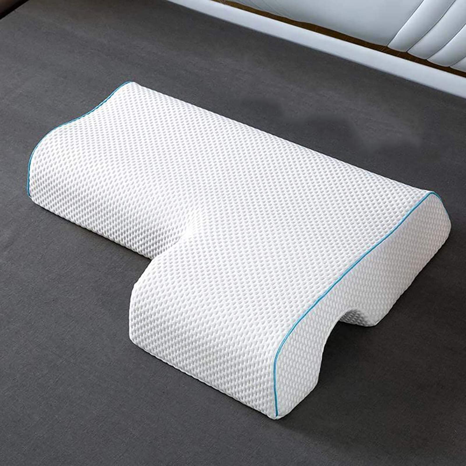 **Memory Foam Couples Pillow with Arm Hole - Ergonomic Side Sleeping Pillow for Neck & Lumbar Support, Anti-Pressure Hand Cushion - Perfect for Cuddling, Back Pain Relief & Comfortable Sleep**    *(Use Cases: Ideal for couples, side sleepers, and those with neck or back pain, providing ergonomic support for a restful night's sleep.)*