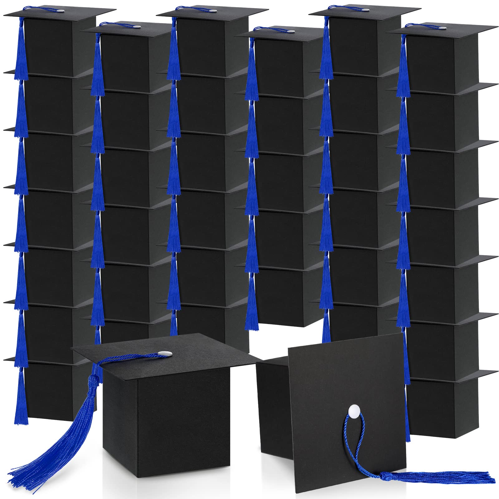 Bememo 100-Pack Graduation Candy Gift Boxes with Tassel - Class of 2025 Graduation Party Favors, Cap-Shaped Treat Boxes for Graduation Ceremony Decorations (Blue) - Perfect for Graduation Parties, School Events & Celebration Centerpieces