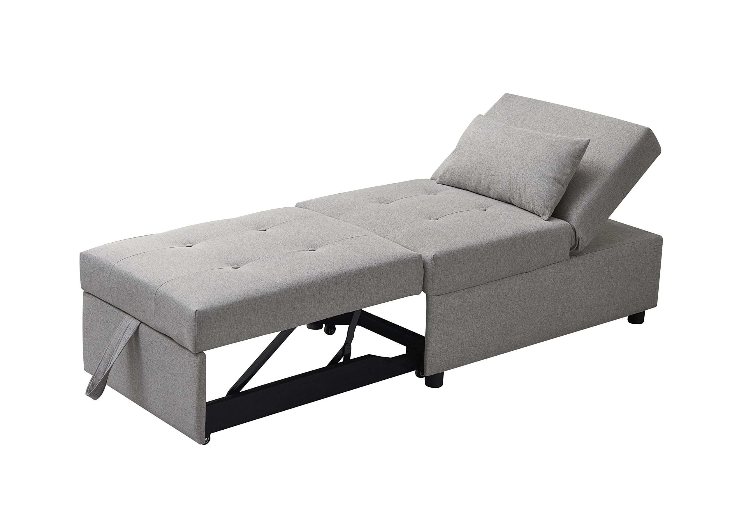 Kings Brand Multi-Function Ottoman Sofa Bed Sleeper - Convertible Chair with Storage, Light Grey - Perfect for Small Spaces, Living Room, Guest Room & Home Office