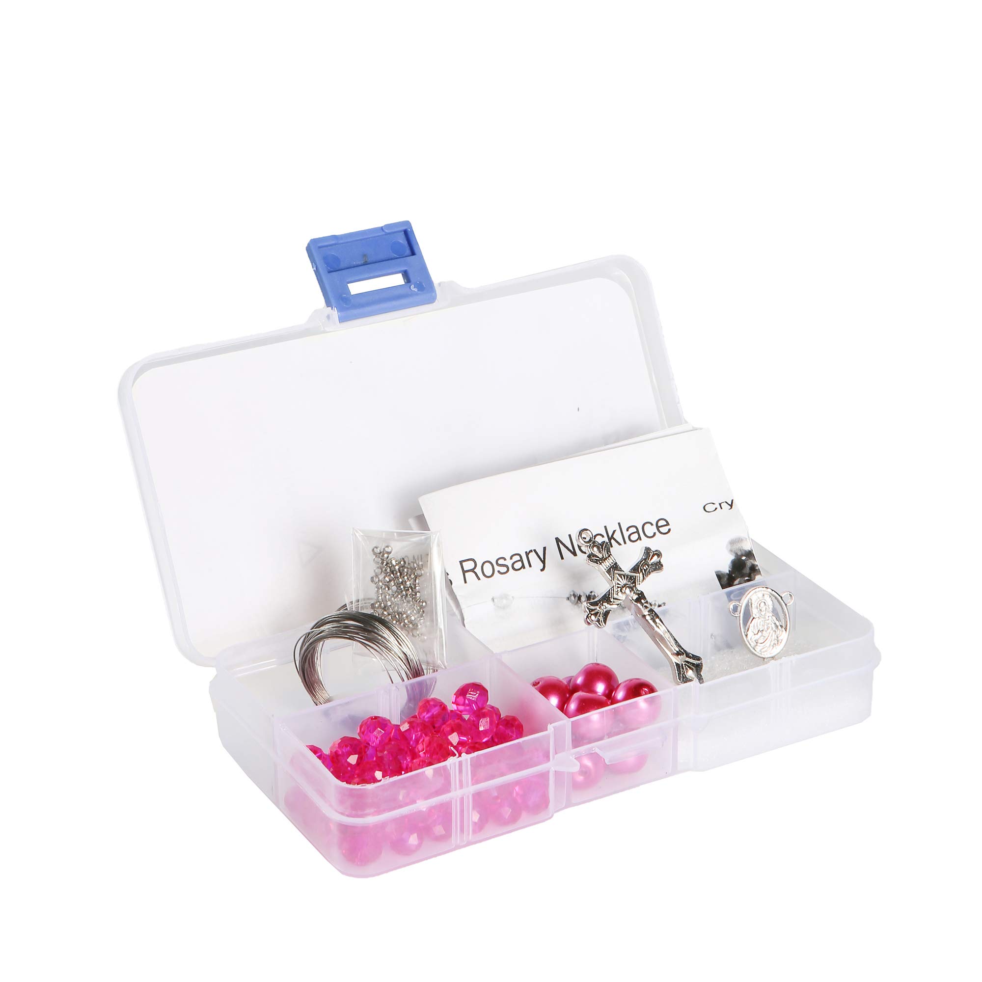 Linpeng Hot Pink Crystal Bead Box Rosary Necklace Kit - DIY Jewelry Making Supplies for Necklace Bracelet Crafting - Perfect Gift for Beaders & Jewelry Makers - Fuchsia Bead Set (1 Pack, CR-1213) - Great for Home DIY Projects, Party Favors, and Creative Gifts