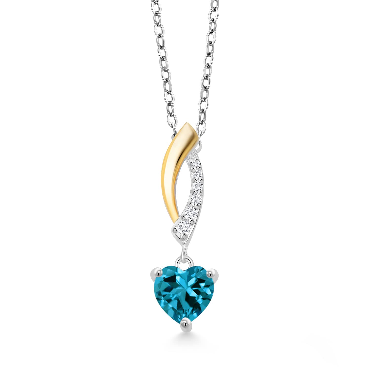 6MM Heart Shaped Gemstone & Lab Grown Diamond Pendant Necklace for Women - 925 Sterling Silver & 10K Yellow Gold - 18