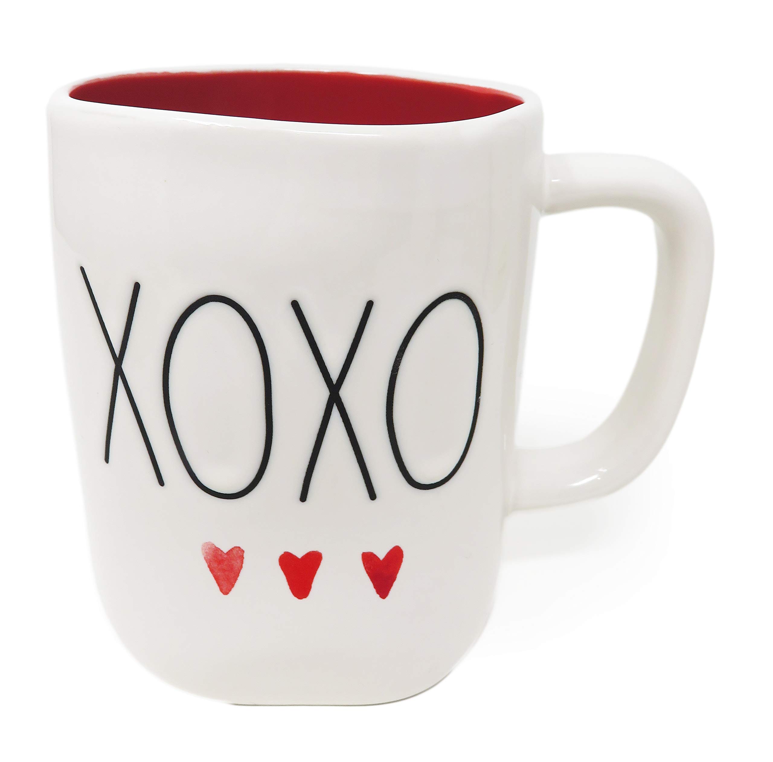 Rae Dunn XOXO Ceramic Coffee Mug - Magenta Pink & Red Watercolor Hearts Design with Red Interior (2020 Limited Edition) - Perfect for Valentine's Day Gifts, Coffee Lovers & Collectible Ceramics