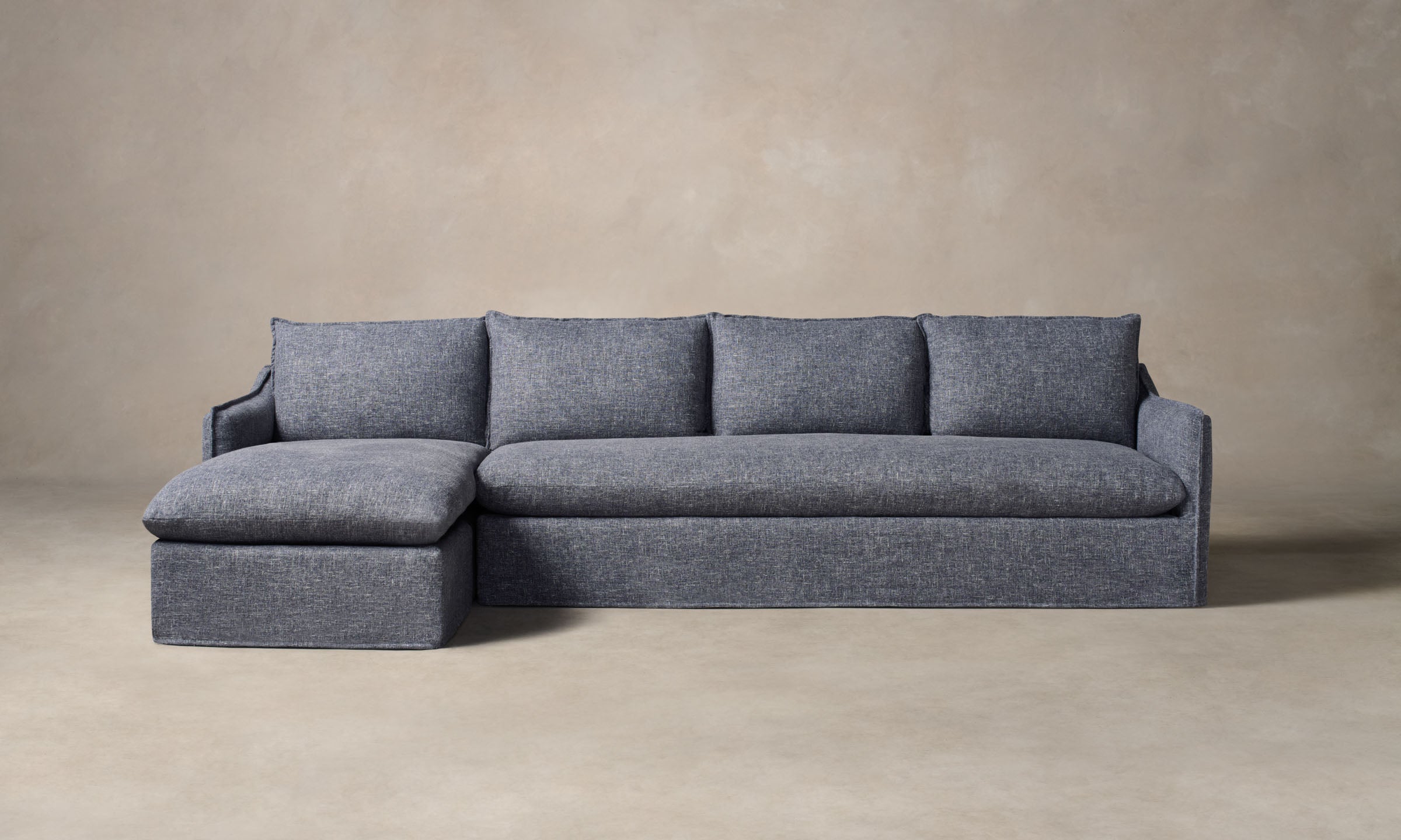 Dune Sectional Sofa with Heritage Belgian Linen Upholstery in Lake Blue - Perfect for Living Rooms, Family Gatherings & Cozy Movie Nights