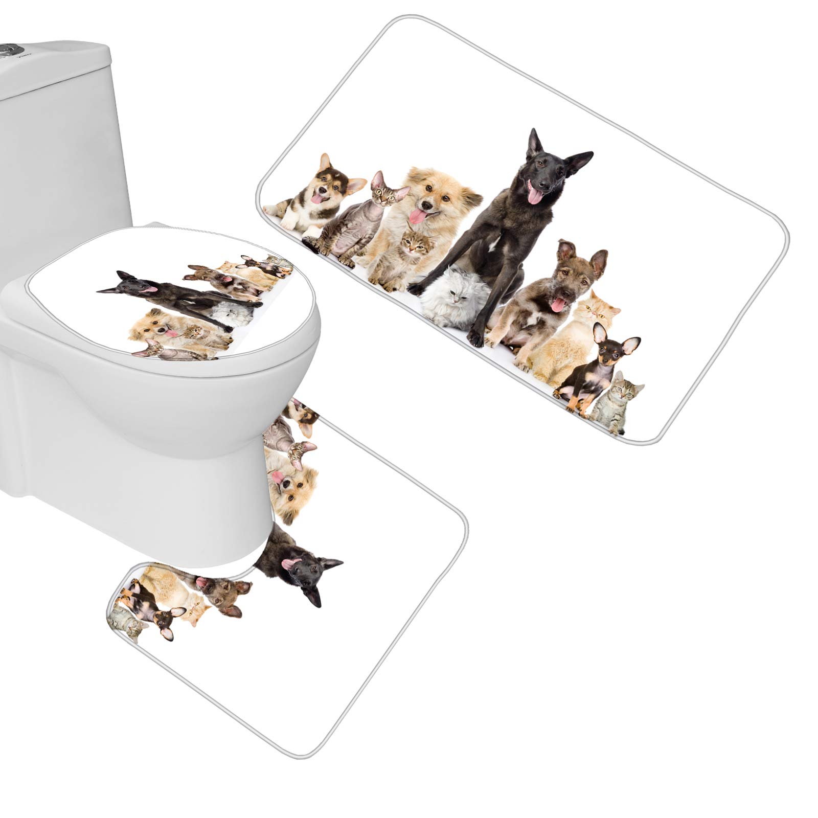 3-Piece Non-Slip Bathroom Rug Set - Corgi Dog & Cat Themed Toilet Seat Cover, Lid Cover & Pedestal Mat for Pet Lovers | Cozy & Safe Bathroom Decor for Homes with Pets
