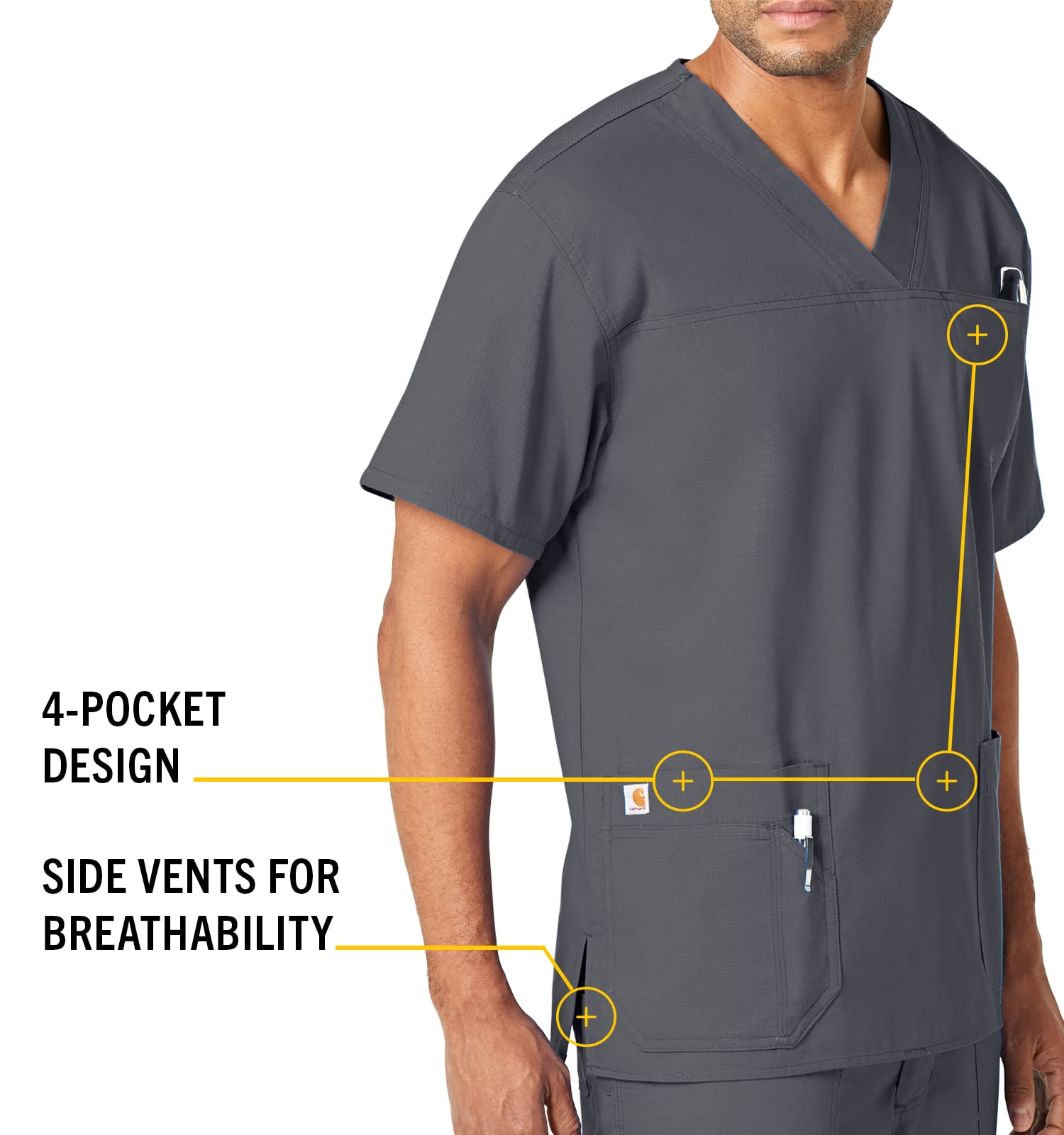 Carhartt Men's Ripstop Multi-Pocket Scrub Top - Durable Work Shirt for Medical Professionals, Nurses & Healthcare Workers - Perfect for Hospitals, Clinics & Long Shifts
