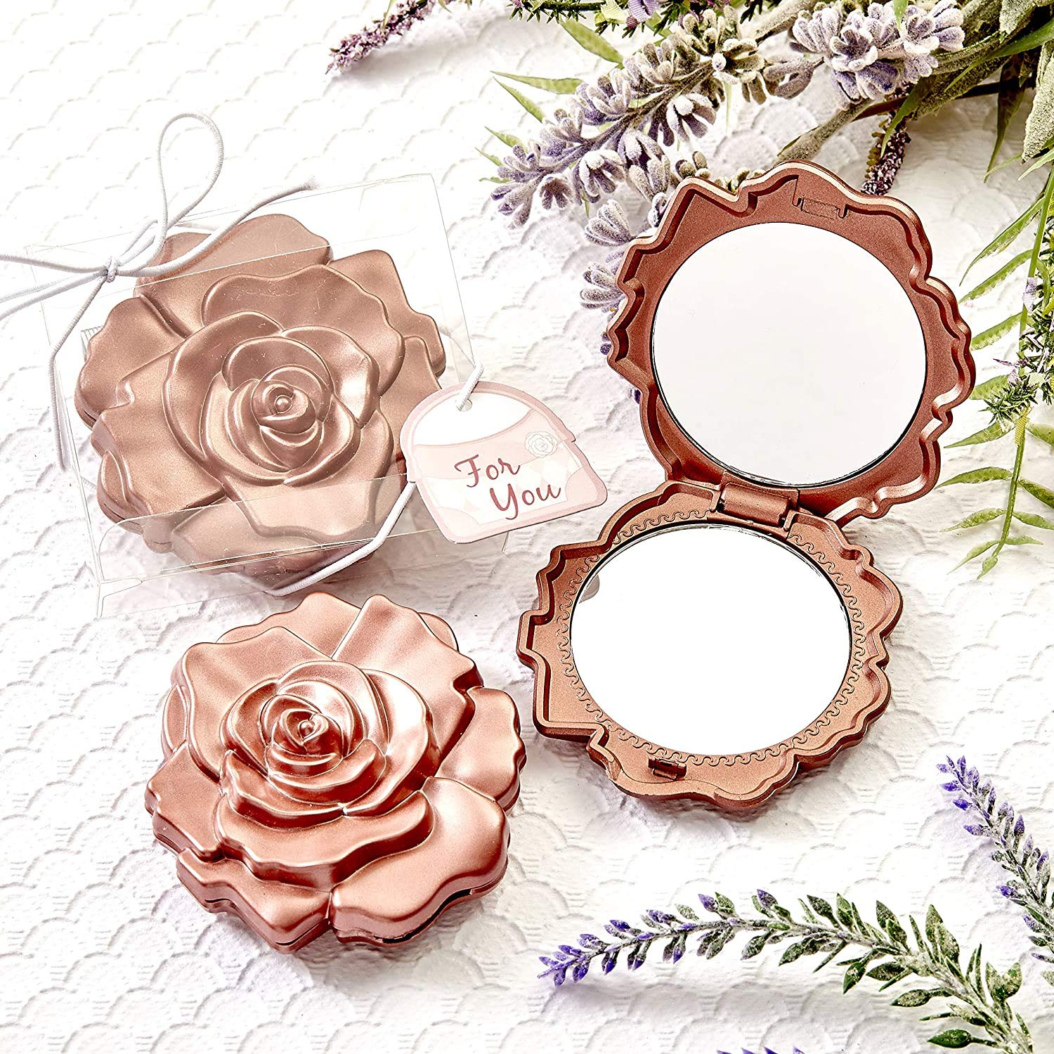 FashionCraft Dusty Rose Realistic Rose Design Compact Mirror – 2.5 Inch Round Travel Makeup Mirror for Women, Perfect for Bridal Shower Favors, Wedding Party Gifts, Birthday Presents & Everyday Carry (Pack of 100)