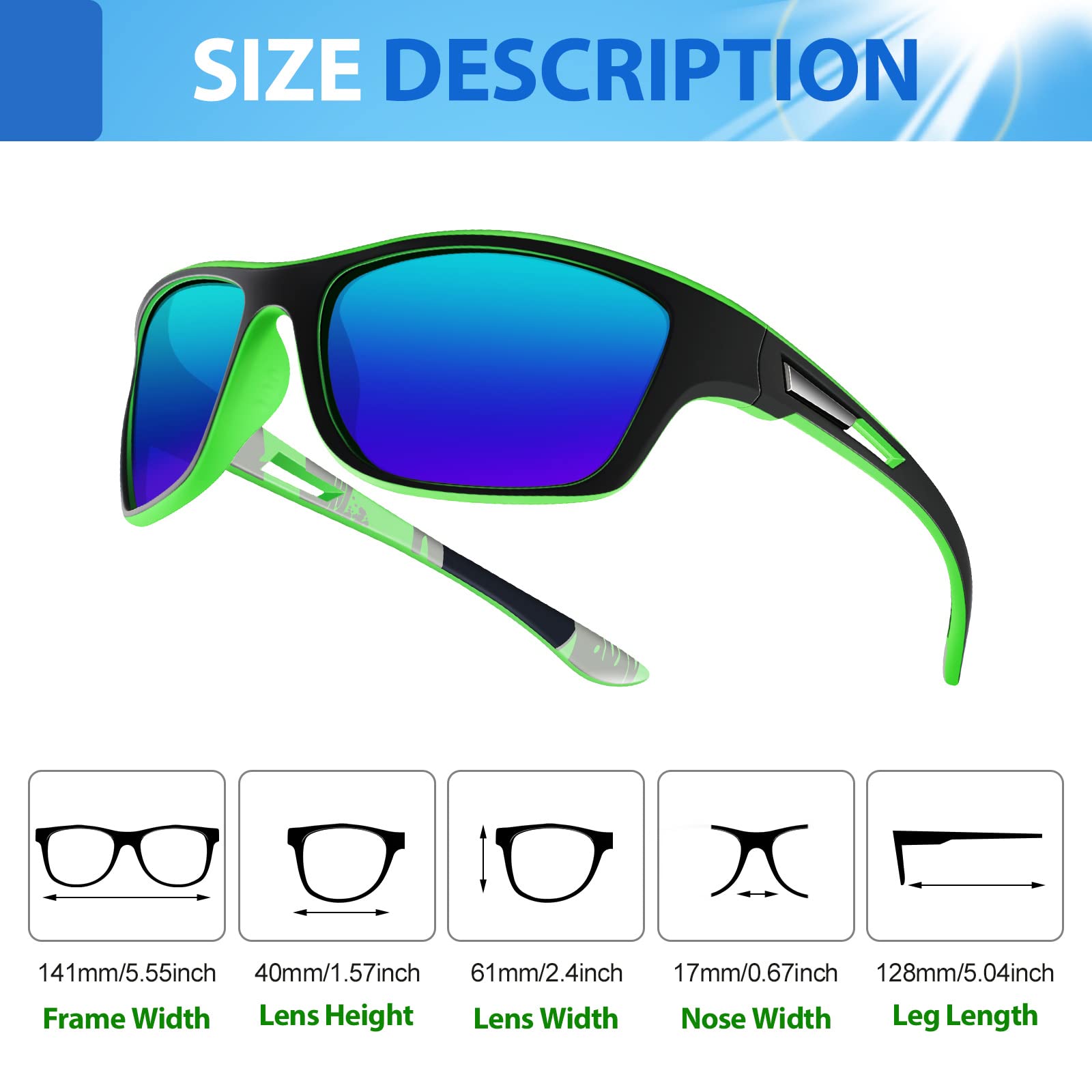 4-Piece Men's Polarized Sports Sunglasses - UV Protection Trucker Style with Adjustable Glasses Rope for Running, Fishing, Driving & Outdoor Activities