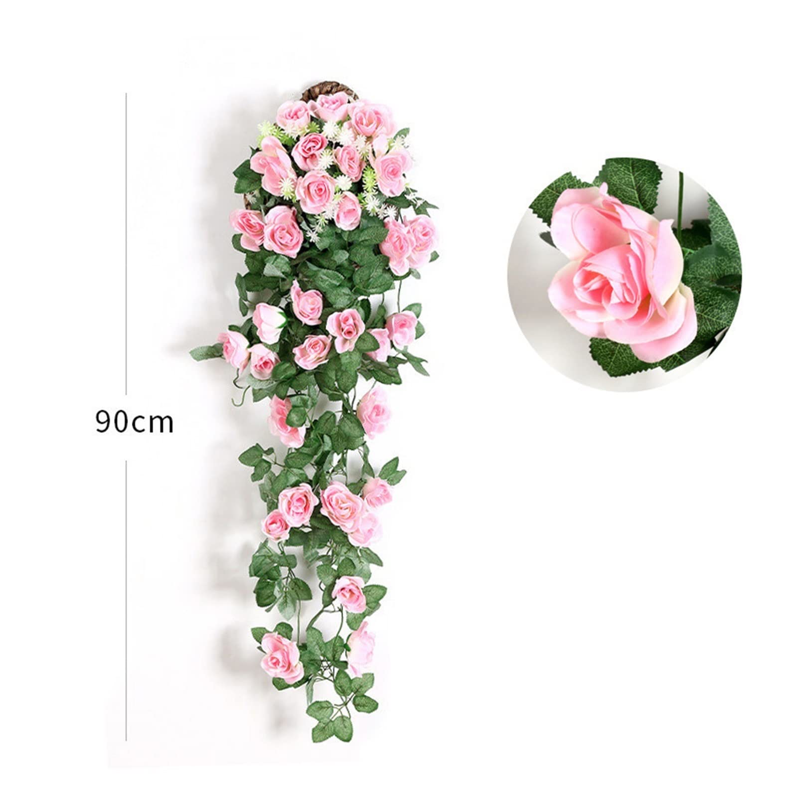 Artificial Rose Vine Wall Hanging - 1pc Champagne Rattan Flower Wreath for Home Decor, Wedding Centerpiece, and Party Backdrop | Elegant Faux Floral Arrangement for Living Room, Bedroom, or Garden Decoration