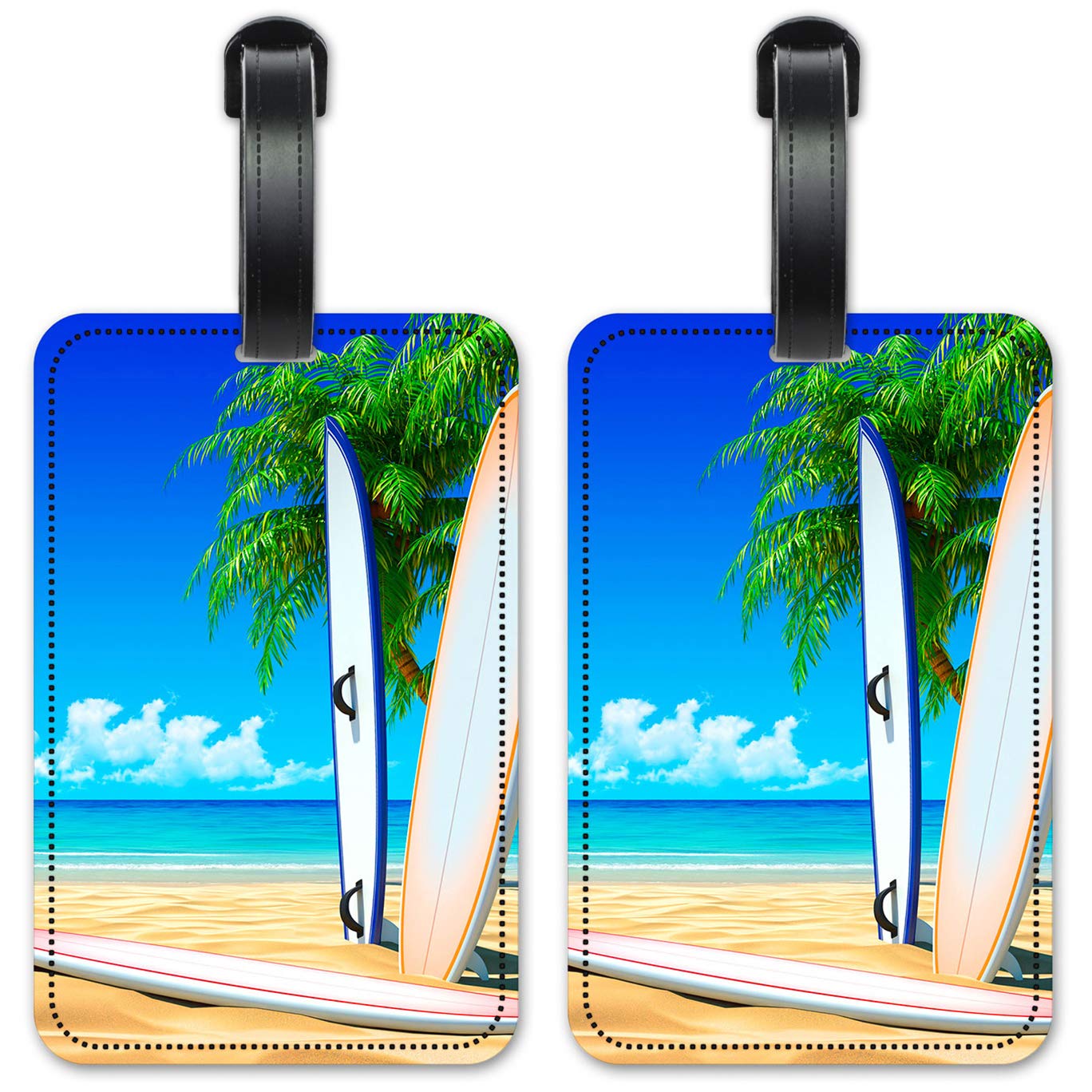 Premium Surfboard Luggage ID Tags - Waterproof Suitcase Identification Cards for Travel & Beach Vacations - Set of 2 - Perfect for Surf Trips, Airports & Cruise Ship Adventures