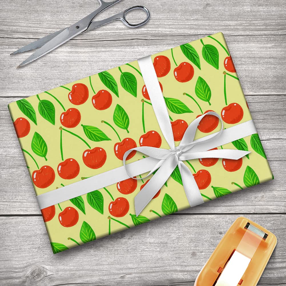 Cute Cherry Pattern Sketchy Gift Wrap Wrapping Paper Rolls - 50ft x 20in Bulk Roll for Birthday, Wedding, Christmas Presents & Party Decorations