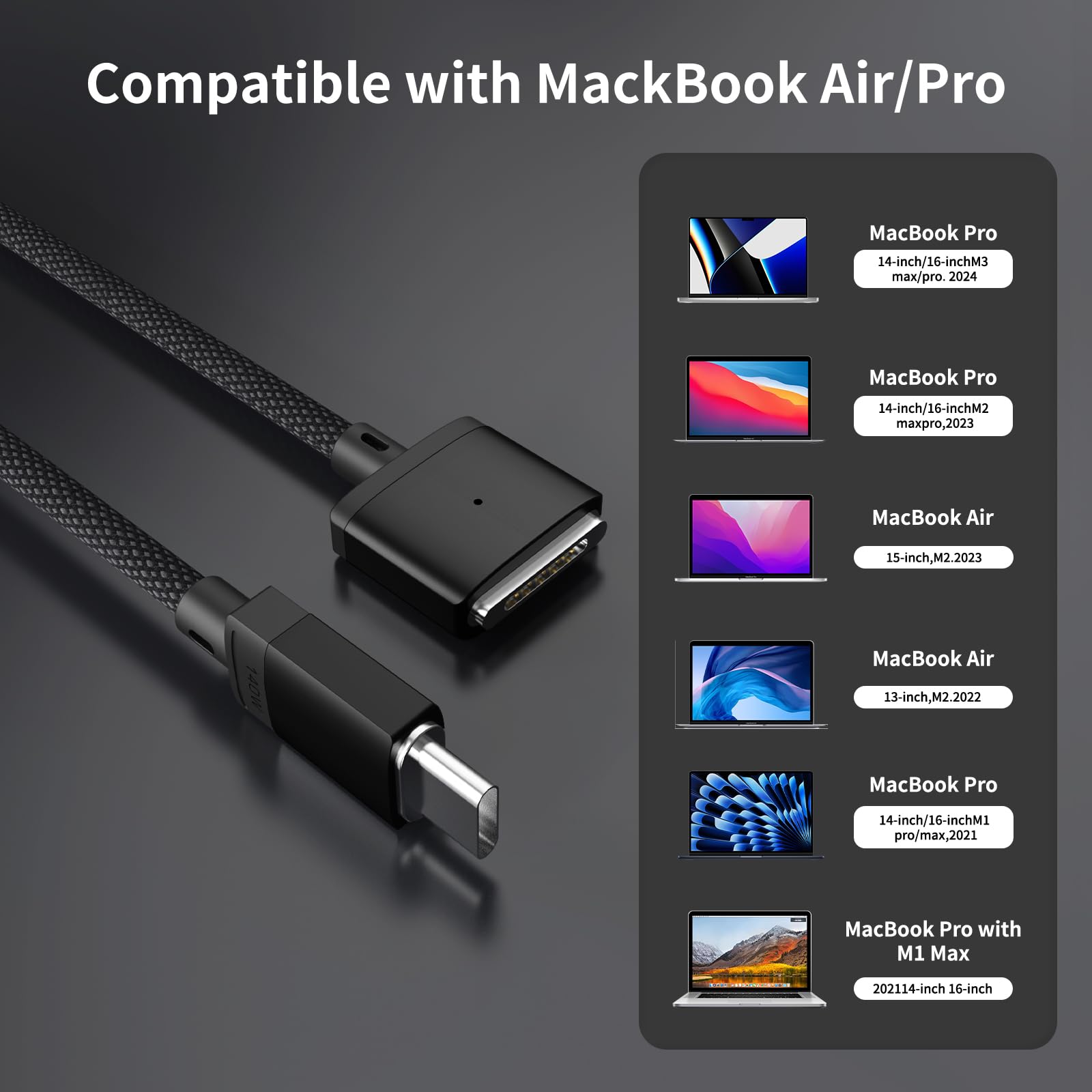 140W USB-C to Magnetic 3 Fast Charging Cable - 6.6ft Safe PD Charger Compatible with MacBook Pro 2021 M1 Pro/Max 14