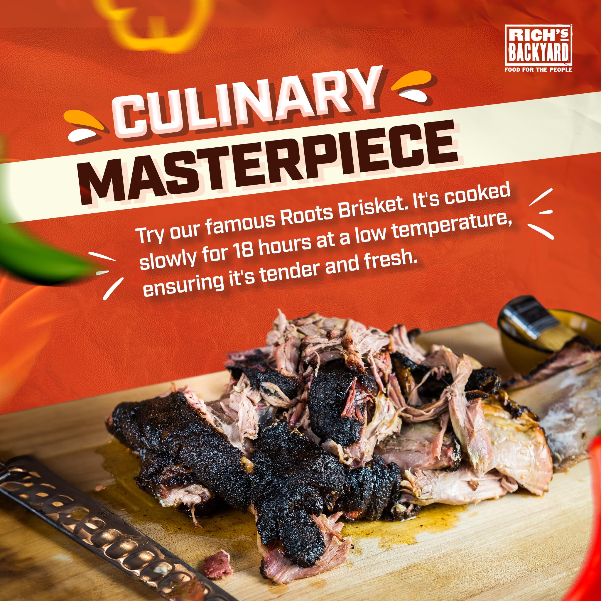 Roots Renowned 18-Hour Smoked Brisket (8-10 lbs) – Fully Cooked & Blast-Chilled – Master Chef Prepared for Ultimate Tenderness – Perfect for Holidays, Festive Dinners & Gifts – Ideal for BBQ Parties, Family Gatherings & Special Occasions