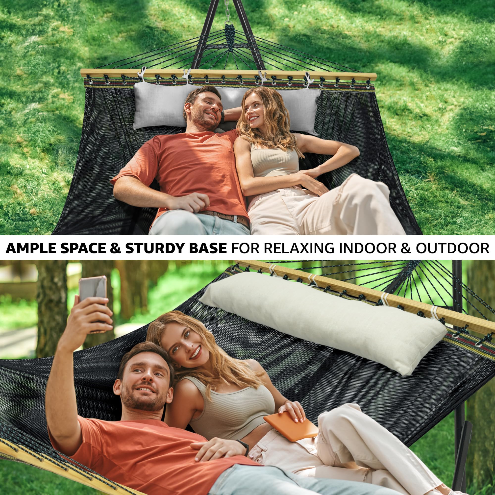 Tranquillo Unity Adjustable Heavy Duty Hammock Stand - 800 lbs Capacity Steel Frame for 2 Person Hammock - Premium Pre-Assembled Indoor/Outdoor Hammock Stand (Black) - Perfect for Backyard, Patio, Camping & Beach Relaxation