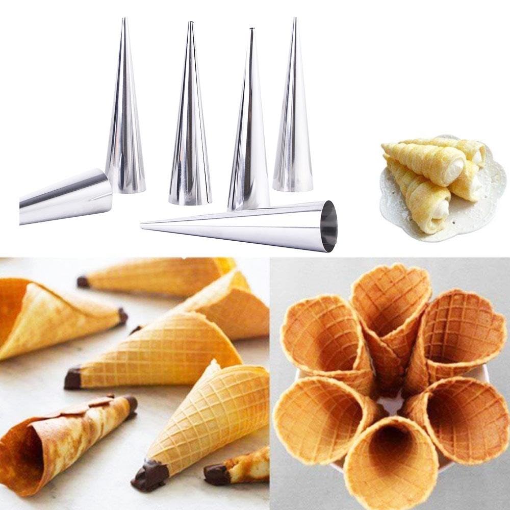 6PCS Stainless Steel Cream Horn Molds - Professional Baking Cones for Pastry, Waffle & Dessert Making - Perfect for Home Bakeries, Cafes and Restaurants