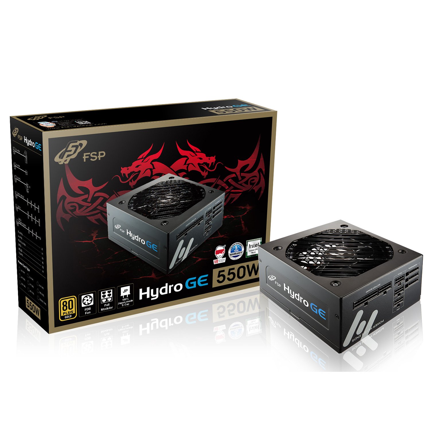 FSP Hydro GE 550W 80 PLUS Gold Certified Full Modular Power Supply with Active PFC - High Efficiency PC Power Supply for Gaming Rigs, Workstations & Home Office Computers (HGE550)