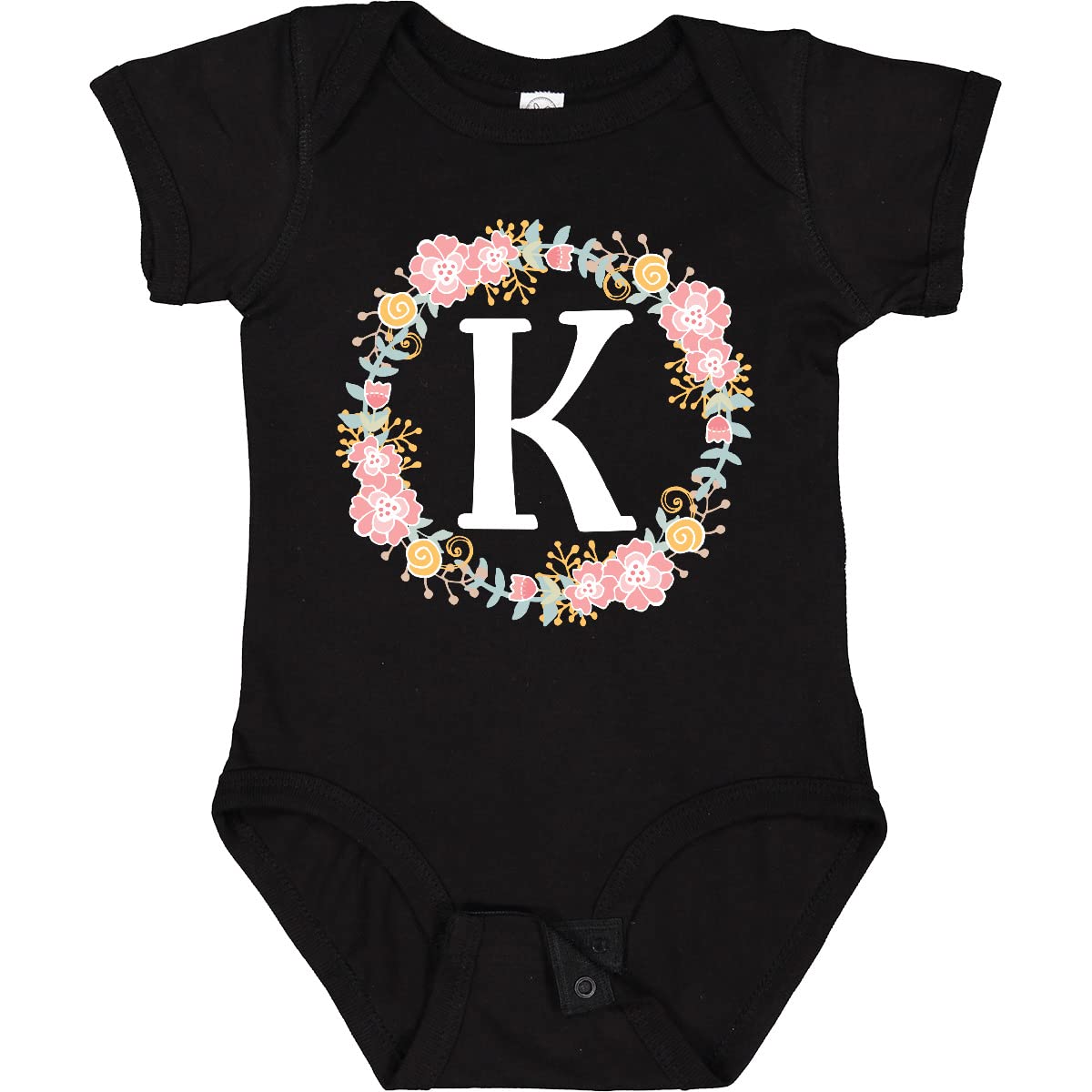 Inktastic Monogram Letter K Rose Floral Wreath Baby Bodysuit - Cute Outfit for Newborns, Infants & Baby Showers | Perfect Gift for Girls & Boys