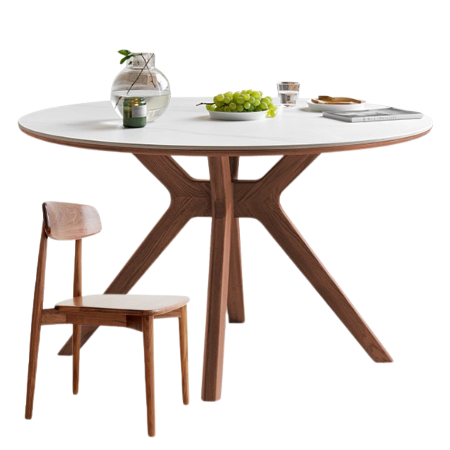 Premium Black Walnut Solid Wood Round Dining Table with Lazy Susan Turntable - Perfect for Family Gatherings & Dinner Parties