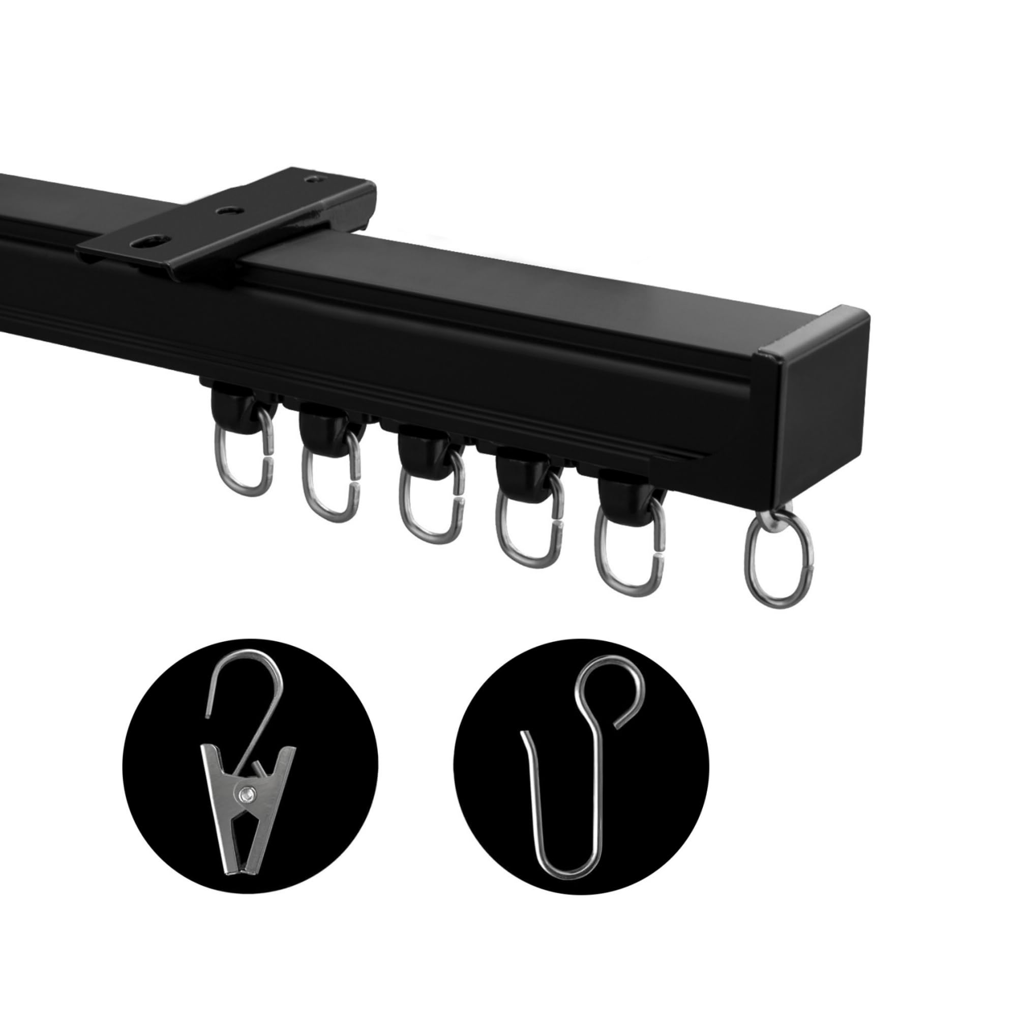 Heavy Duty Ceiling Mount Curtain Track - 3 to 15 Feet Adjustable Room Divider & Privacy Partition for RV, Shower, Outdoor Use - Black Rail with Clip Hook Set | Perfect for Home, Office, and Commercial Spaces