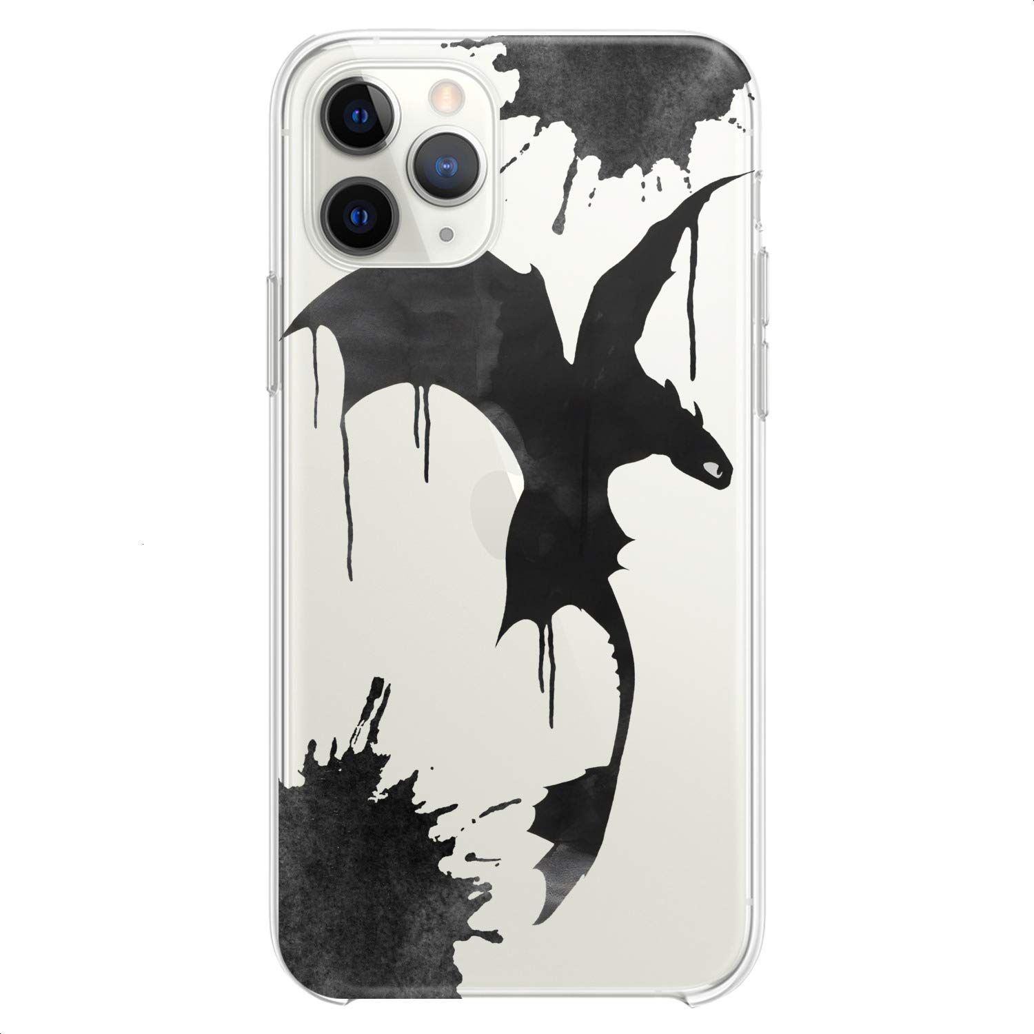 Premium TPU Phone Case for iPhone 16/15/14/13/12/11 Pro Max/Plus/Mini/XS/XR/X/8/7/6/5/SE - Black Dragon with Wings Design, Flexible Silicone, Slim Fit, Cartoon Print (Perfect for Kids, Teens & Anime Fans)