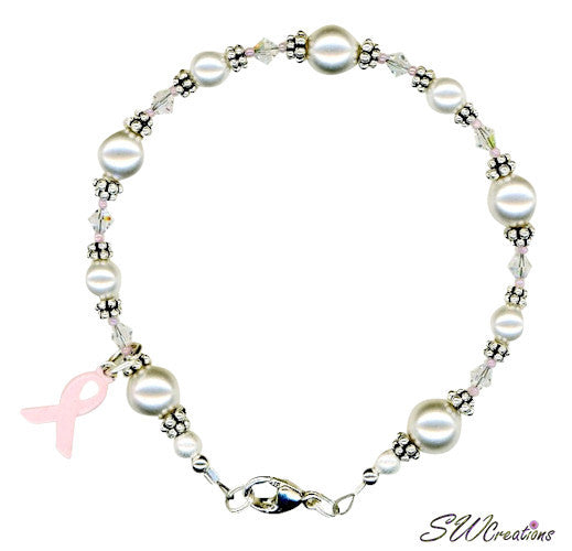 Elegant Rose Pearl Bracelet for Breast Cancer Awareness - Stylish Beaded Jewelry for Women, Support Survivors & Raise Awareness - Perfect for Fundraisers, Gifts & Everyday Wear