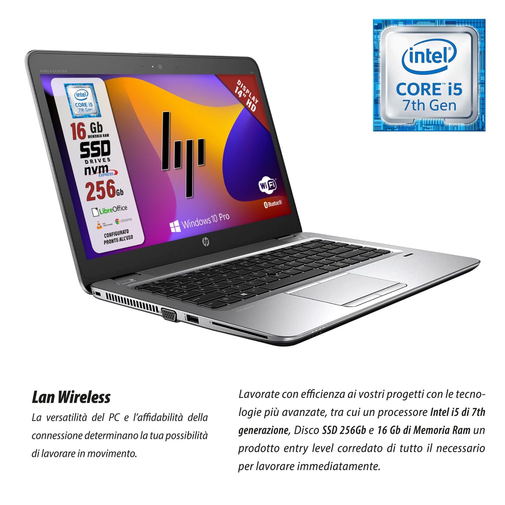 HP Elitebook 840 G4 Refurbished Laptop - Intel Core i5-7200U, 14