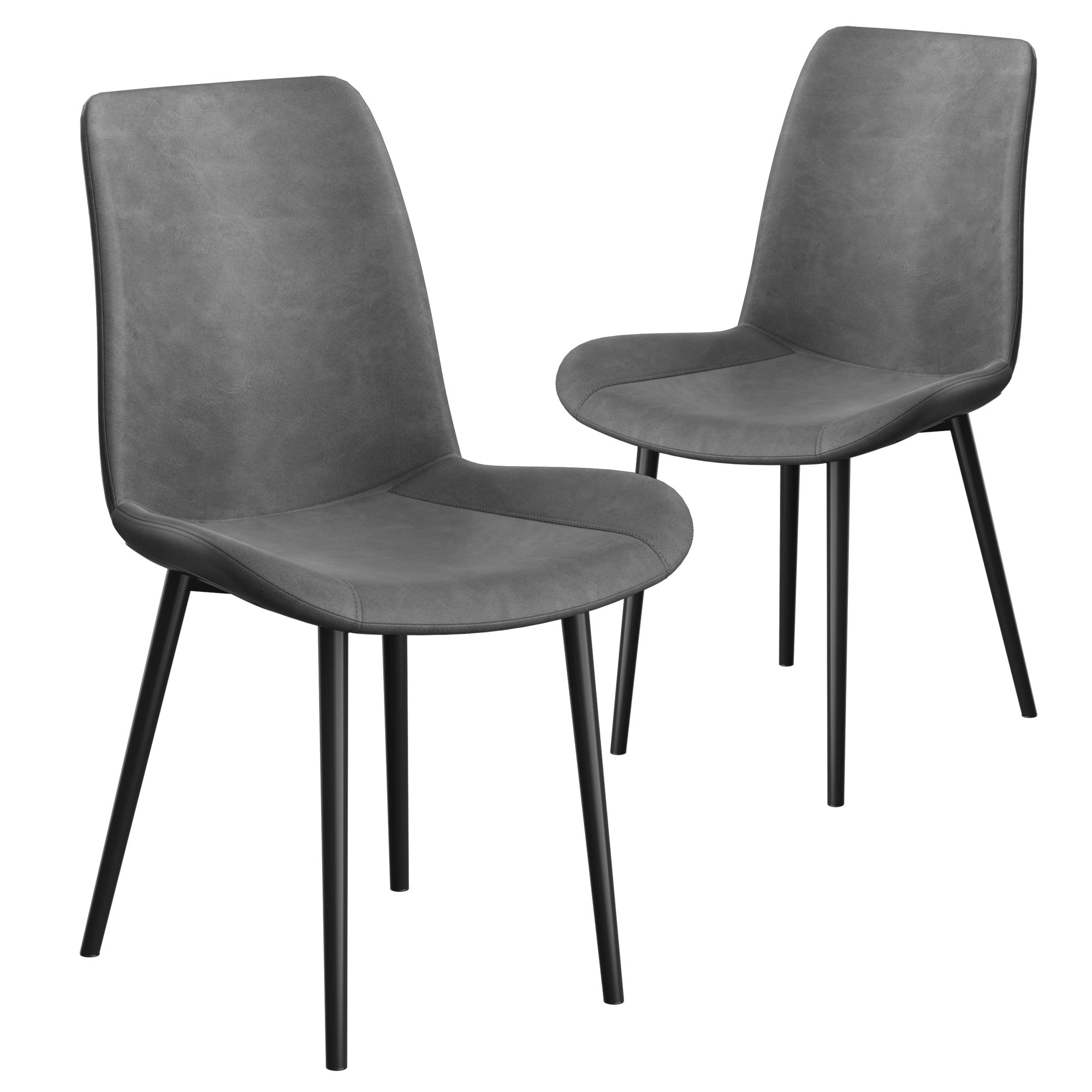 SunsGrove 2-Piece Faux Leather Dining Chairs Set - Modern Industrial Kitchen & Dining Room Chairs with Sturdy Metal Legs - Comfortable for Living Room, Bedroom, Office - Gray (Perfect for Small Spaces & Apartment Dining)