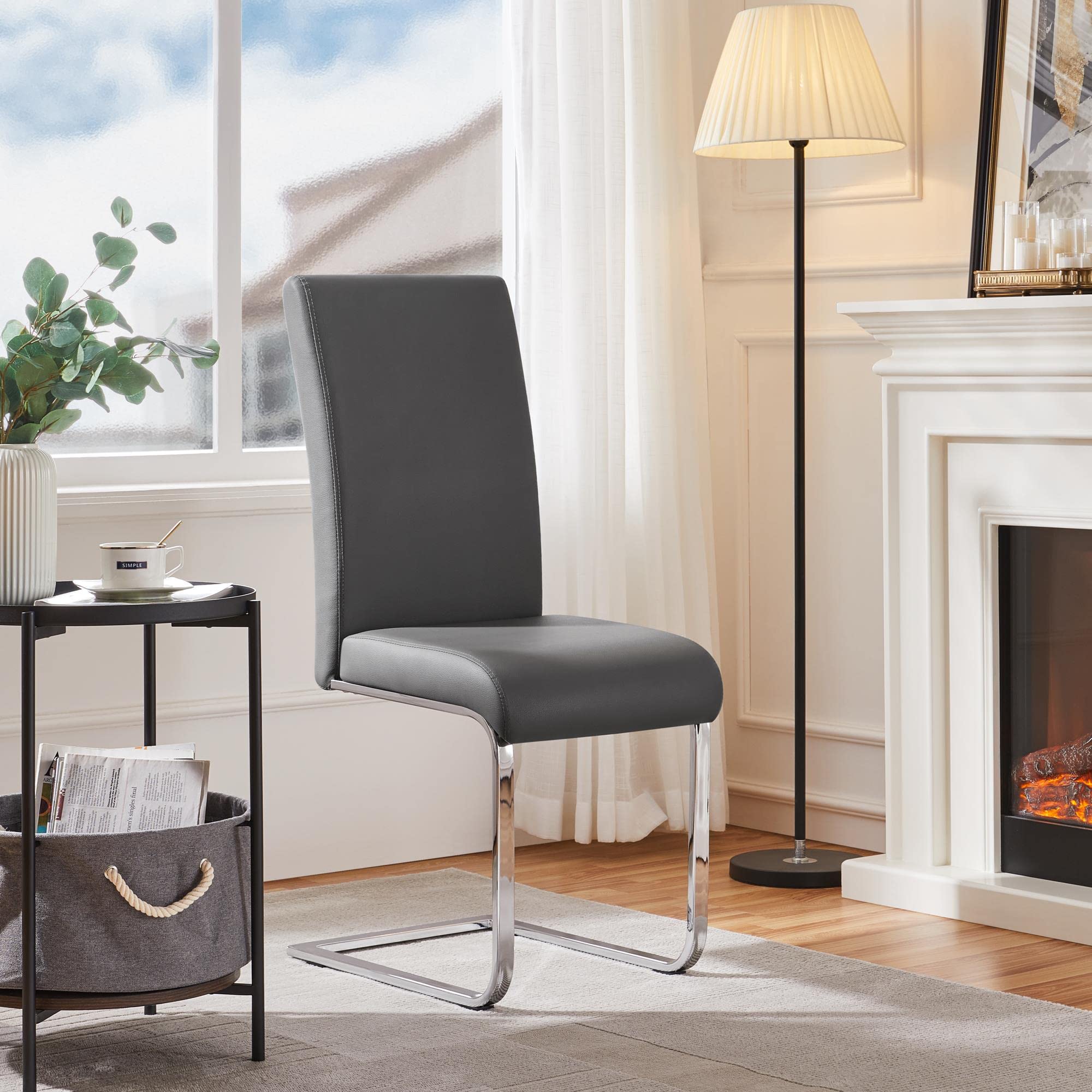 Yaheetech 4-Piece Modern High Back Dining Chairs Set - Leather Upholstered Seats with Metal Legs for Kitchen, Living Room & Dining Room - Dark Gray - Perfect for Family Gatherings & Dinner Parties