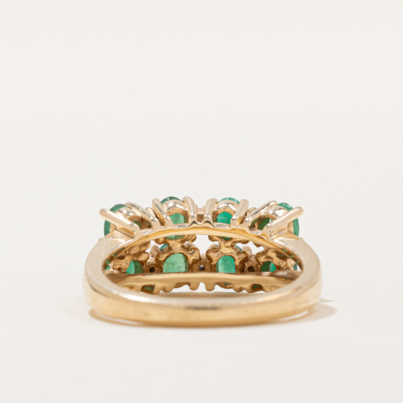1.20ctw Emerald & Diamond Double Row Ring | Size 7 | 0.03ctw Diamonds | Elegant Wedding, Engagement & Anniversary Jewelry Gift