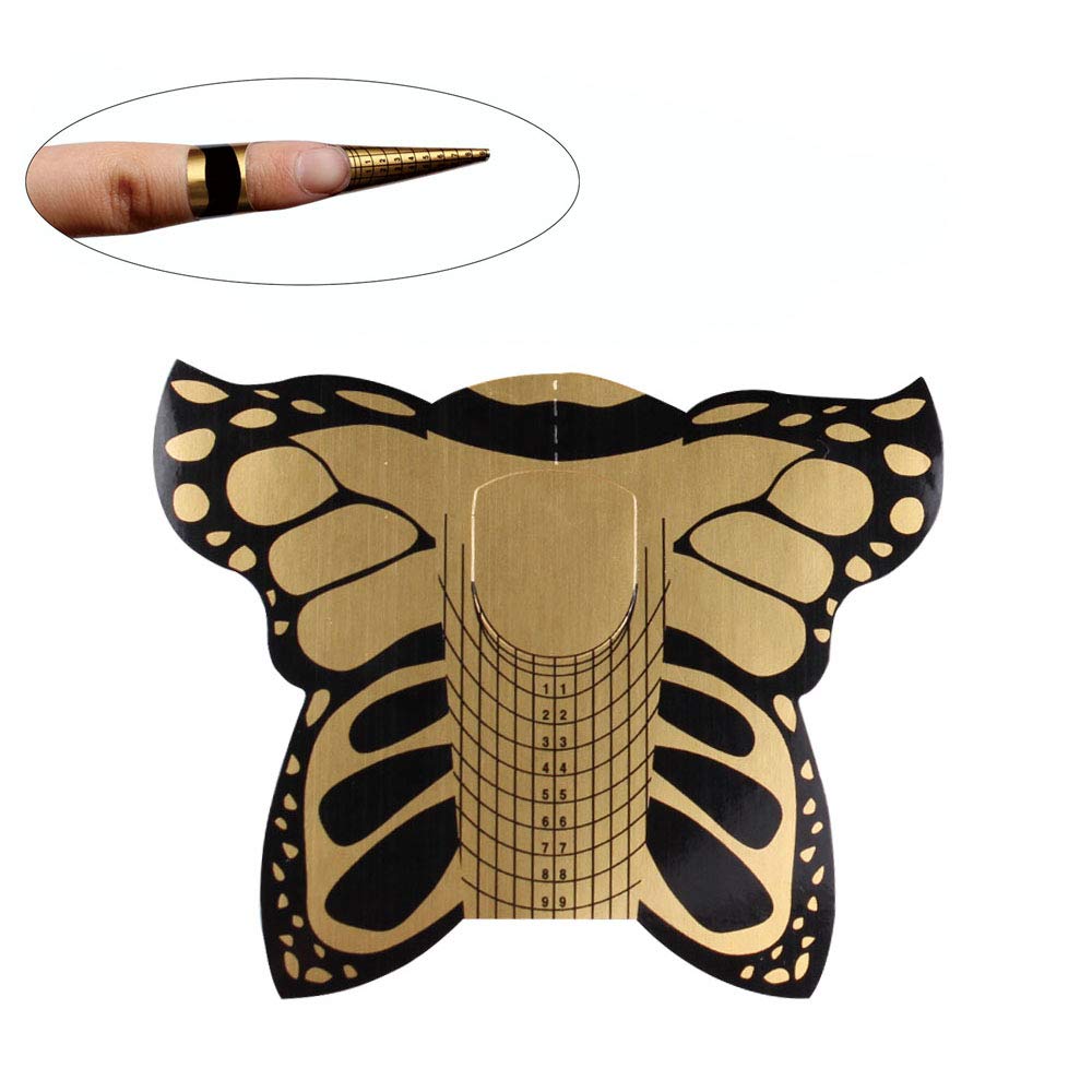BeautyLeader 100pcs Professional Butterfly Square Nail Forms for C Curve Acrylic & UV Gel Nails - Nail Extension Builder, Art Tool Guide Stickers Dispenser - Perfect for Salon, Home Manicure & DIY Nail Art