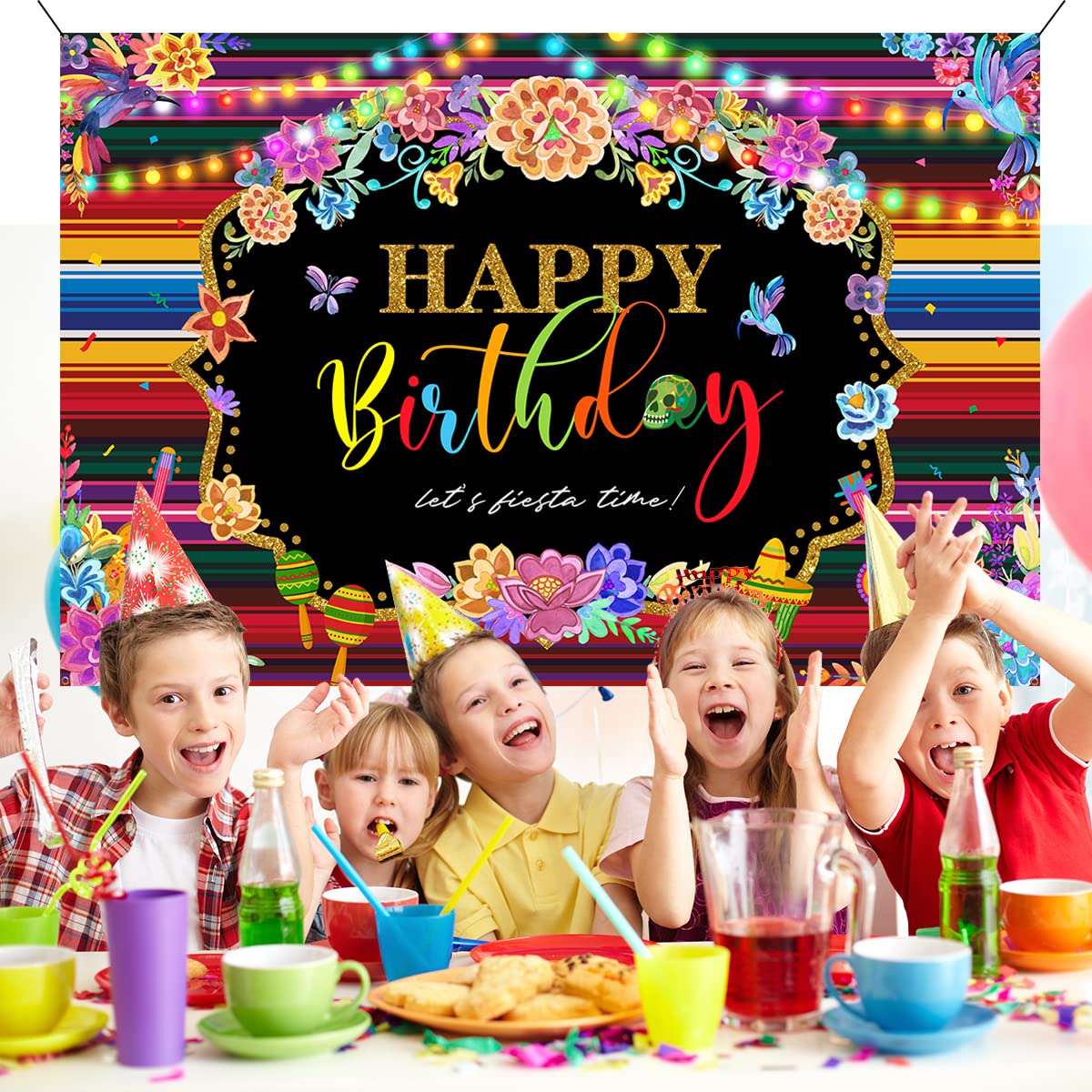 Mexican Birthday Party Decorations - Fiesta Theme Happy Birthday Backdrop for Cinco De Mayo, Vinyl Background Banner, Mexican Party Supplies | Perfect for Cinco de Mayo Celebrations, Themed Birthday Parties & Festive Home Decor