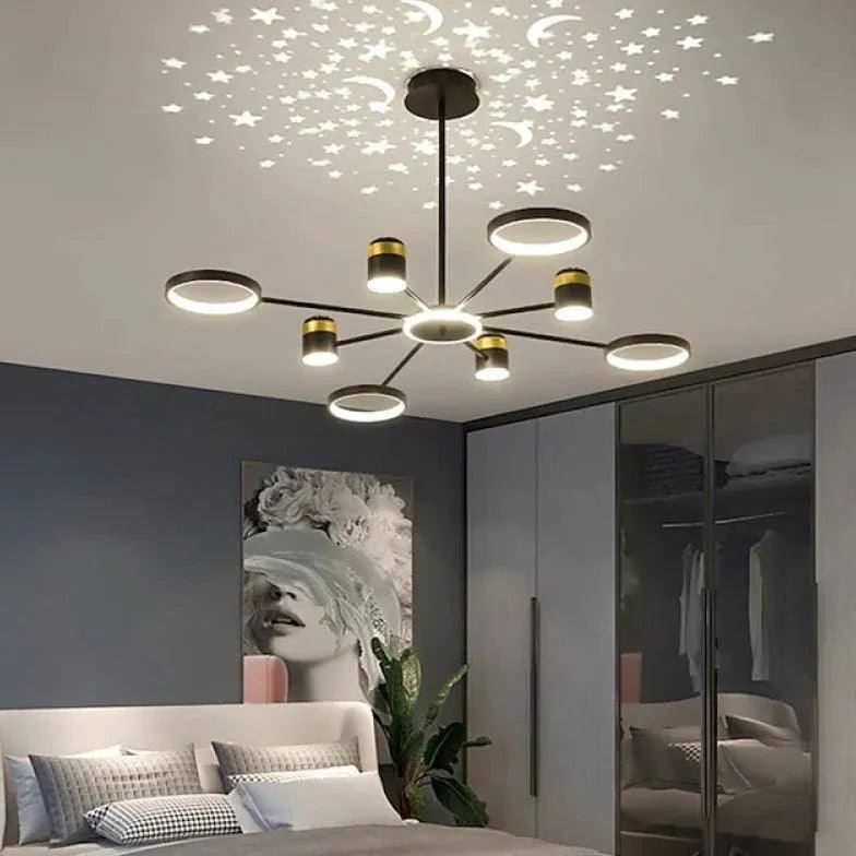 Starry Sky Projection LED Modern Pendant Light - Dimmable Ceiling Fixture for Bedroom, Living Room & Nursery - Romantic Ambiance Lighting for Home Decor