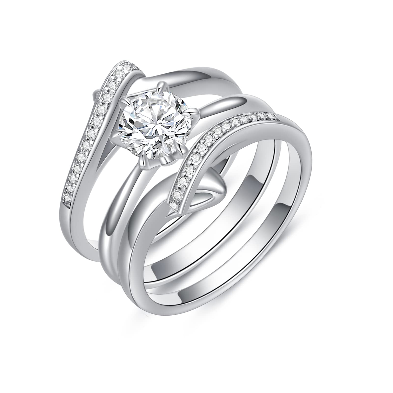 1 Carat Moissanite Engagement & Wedding Ring Set for Women - Platinum Plated Silver 3-Piece Bridal Set - Anniversary Promise Rings for Her | Perfect for Proposals, Weddings, Anniversaries & Special Occasions