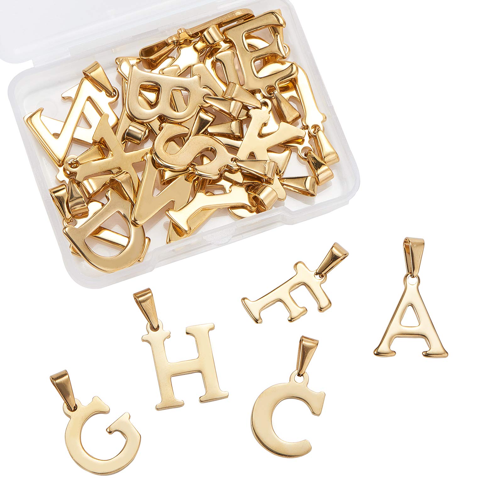 LiQunSweet 26 Pcs Gold Plated Stainless Steel Alphabet Pendant Charms - A-Z Initial Letter Beads for DIY Jewelry Making, Necklace & Bracelet Crafting - Perfect for Personalized Gifts, Scrapbooking & Home Decor