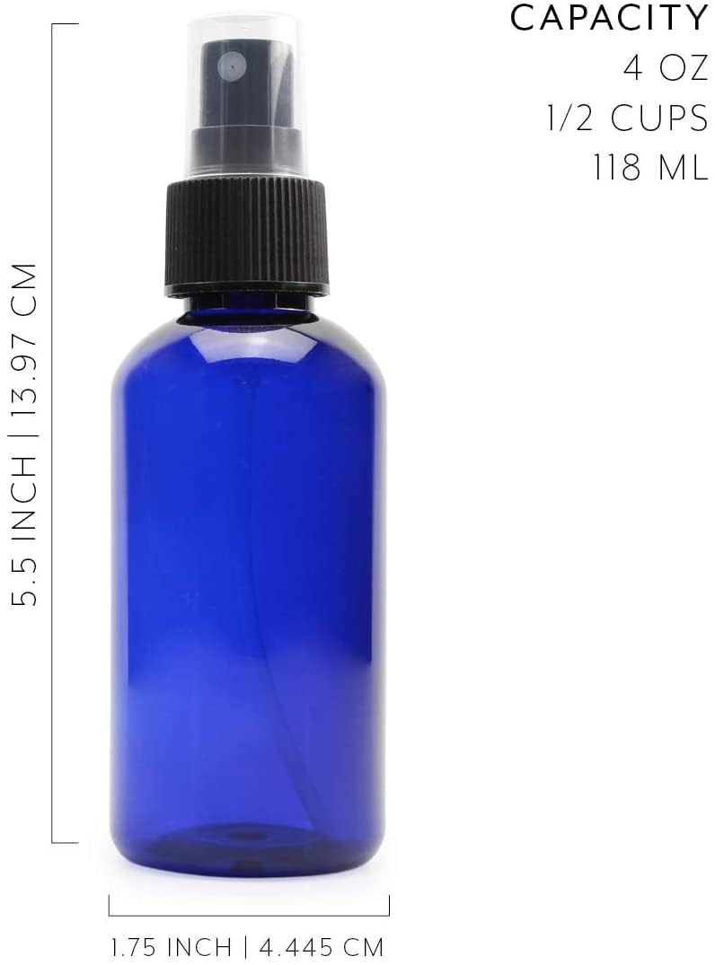 Cornucopia Brands 4oz Blue PLASTIC Fine Mist Spray Bottles (120-Pack) - BPA-Free PET #1 Plastic Spritzer Bottles with Labels - Perfect for Hair Styling, Cleaning Solutions, Gardening & DIY Projects