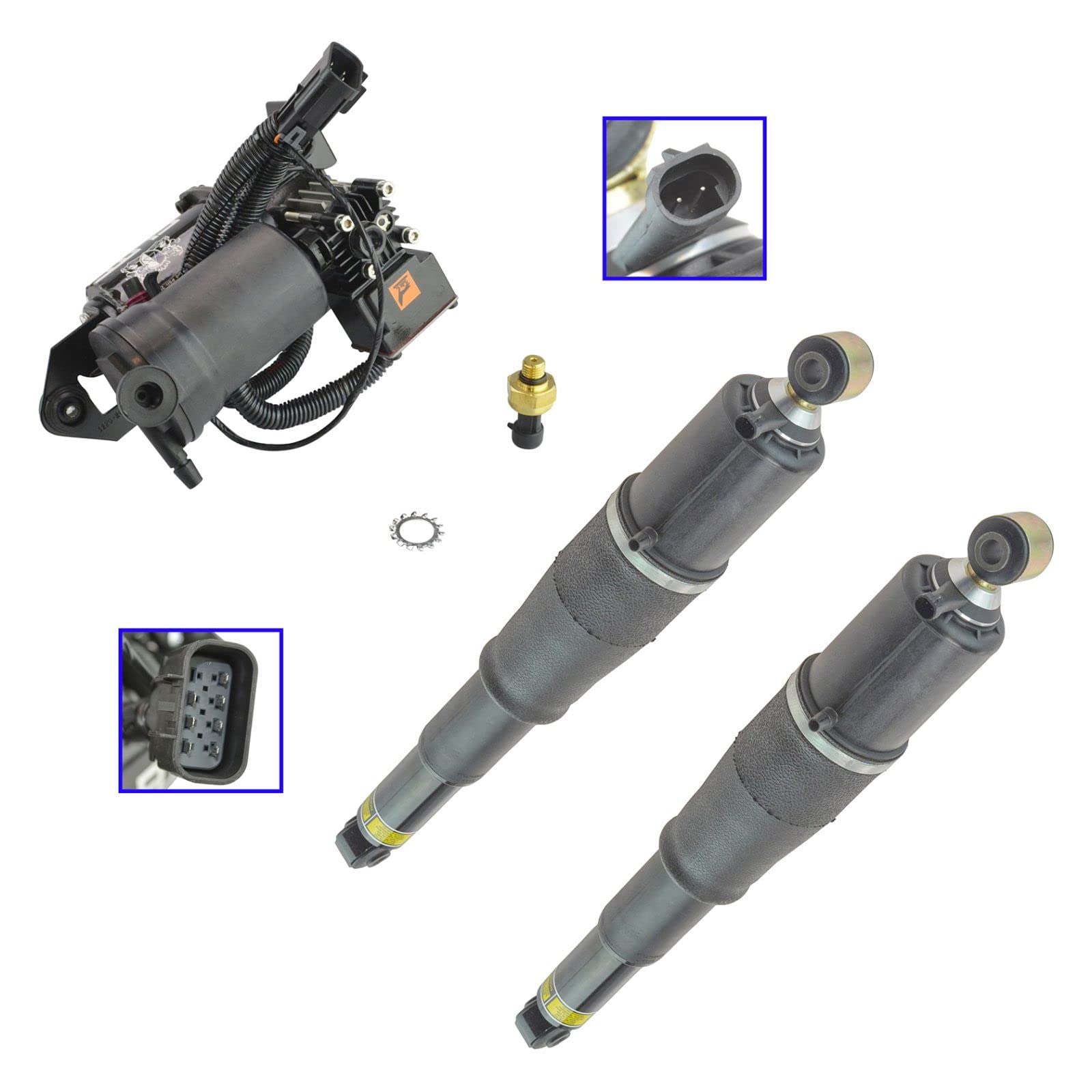 Air Ride Suspension Compressor Kit with Dryer & Rear Shock Absorber - 3 Piece Set for Smooth Ride & Enhanced Vehicle Performance | Perfect for Trucks, SUVs & Custom Cars
