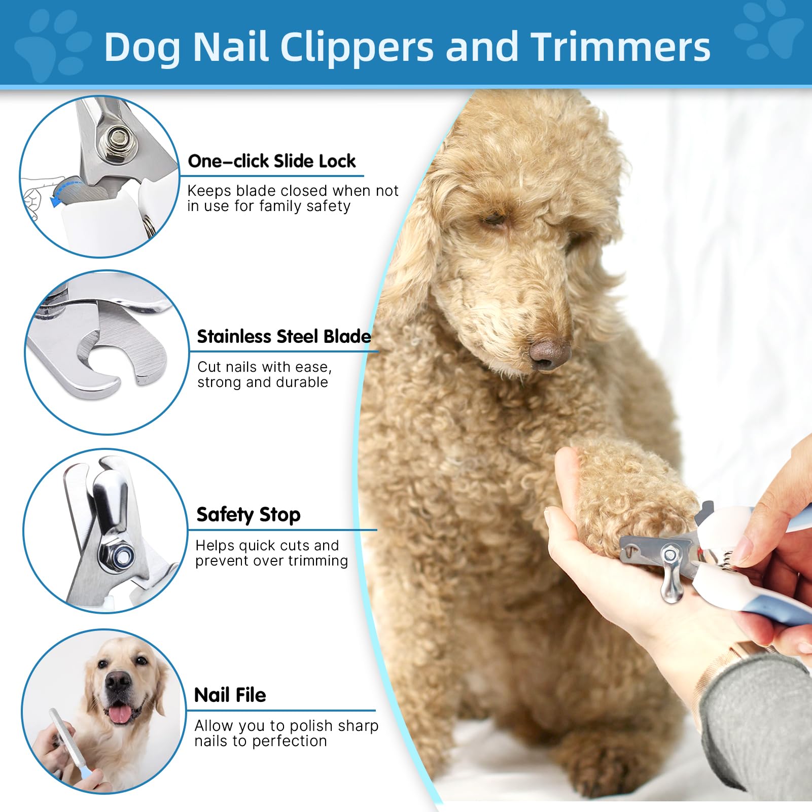 Premium 6-Piece Dog Grooming Kit - Shedding Brush, Dematting Comb, Nail Clipper with File, Flea Comb & Bath Brush for Dogs & Cats | Blue Pet Care Set for Home Grooming & Shed Control