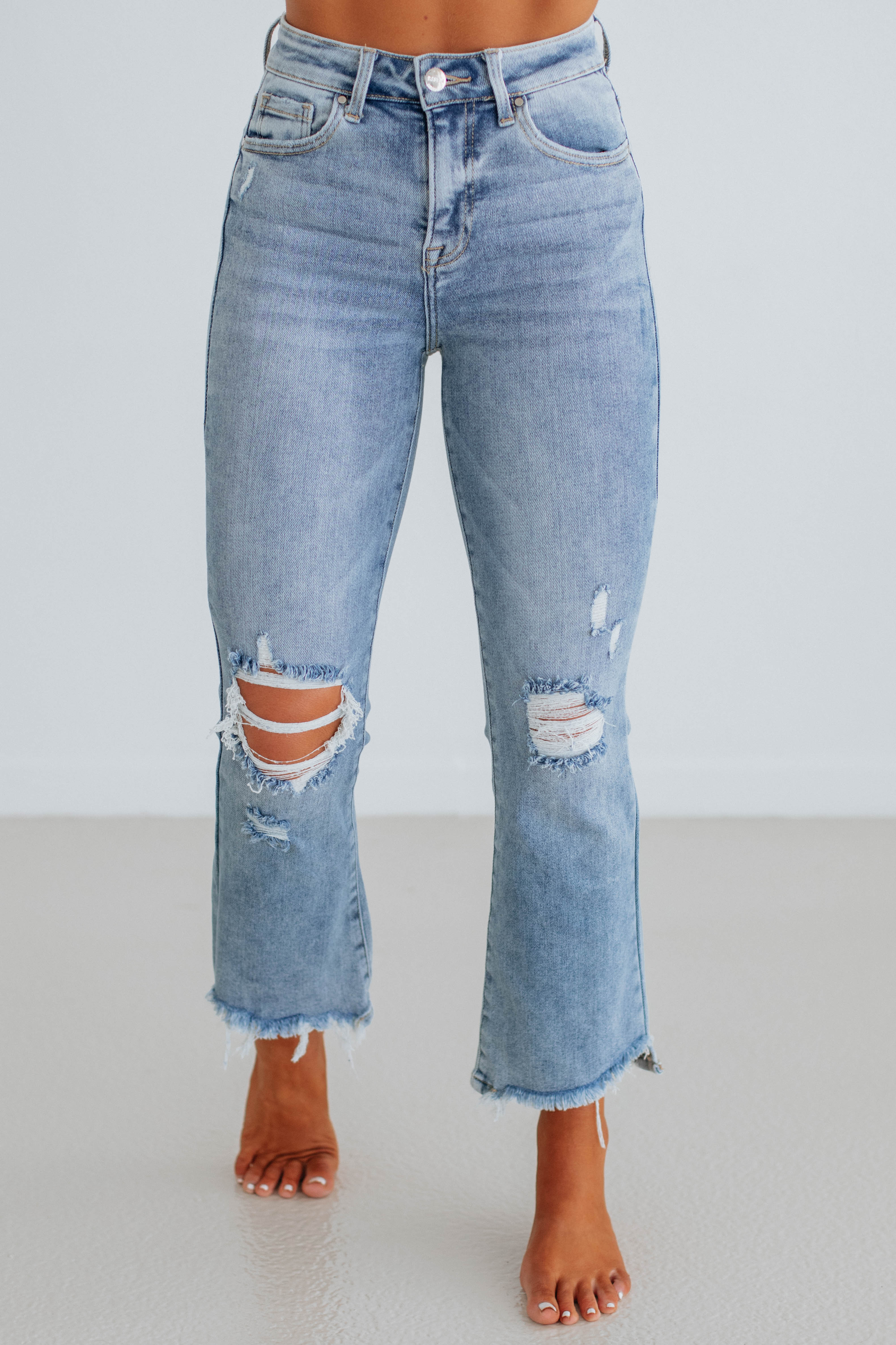 Cammi Risen Jeans for Women - Light Wash Distressed Denim Skinny Jeans | Comfortable Stretch High Waist Pants for Casual Wear & Everyday Outfits