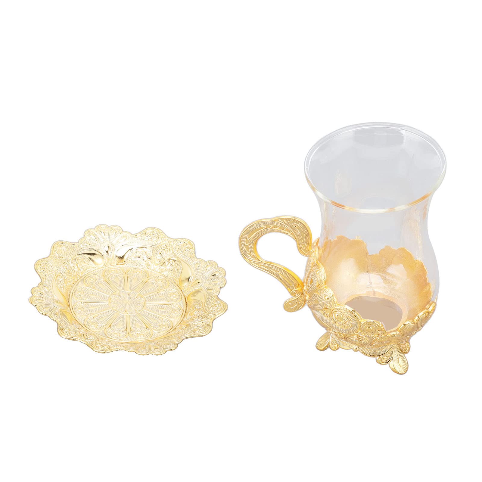 Vintage European Style Carved Coffee Cup and Saucer Set - Gold Zinc Alloy Tea Cup with Matching Saucer - Perfect for Home, Cafe, Restaurant, and Office Use