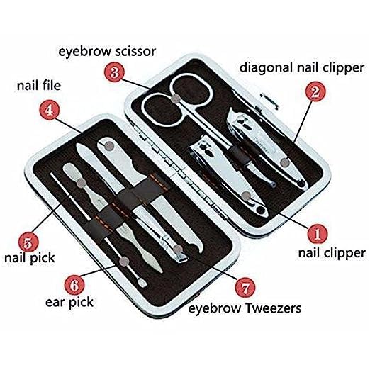 Professional 7-in-1 Stainless Steel Manicure & Pedicure Kit - Nail Clippers, Cuticle Plier, Nail Art Tools Set for Kids & Adults - Perfect for Home Salon, Travel & Gift Giving