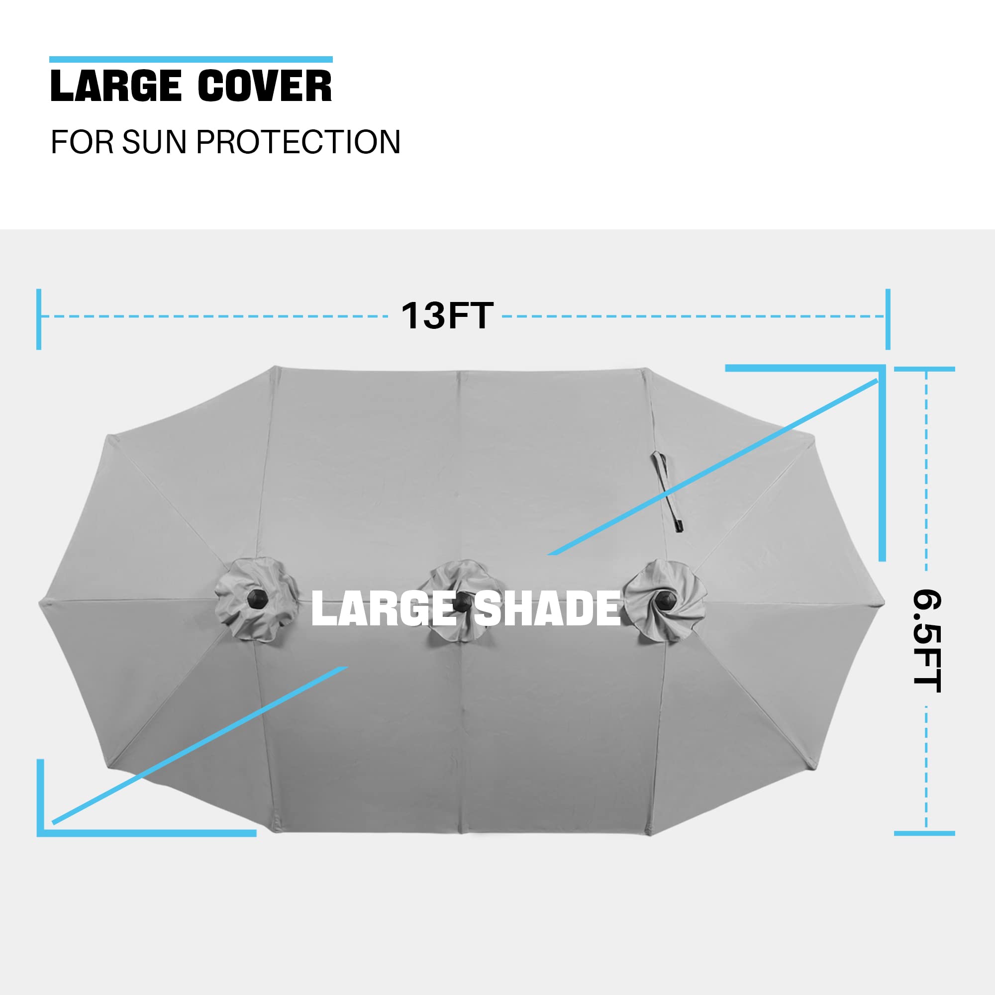 SUPERJARE 13FT Double Sided Outdoor Patio Umbrella with Fade Resistant Canopy - Large Market Umbrella for Pool, Deck, Backyard, Garden & Outdoor Dining (Gray)