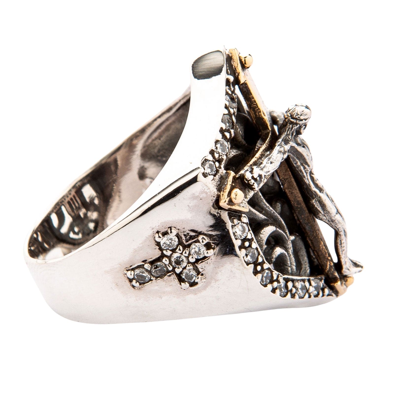 Diamond Jesus Sterling Silver Men's Cross Ring - Religious Jewelry for Men, 925 Silver Christian Gift for Baptism, Wedding & Everyday Wear