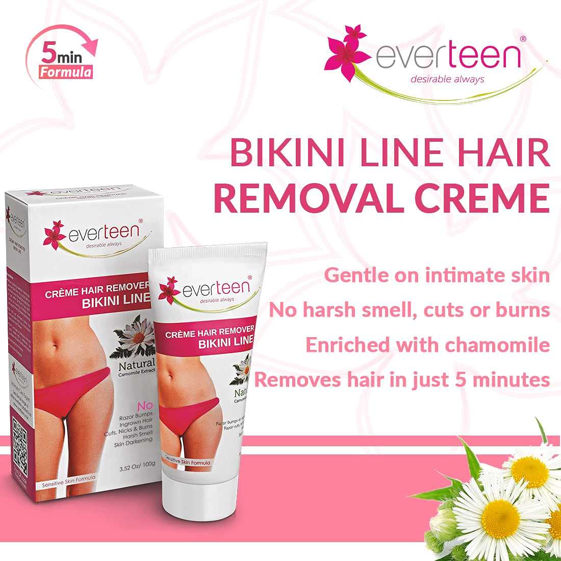 Everteen Bikini Line Hair Remover Cream for Women - 100g Natural Depilatory Cream, Painless Hair Removal for Sensitive Skin | Perfect for Bikini Area, Underarms & Legs | Smooth Skin for Summer Beach & Swimming