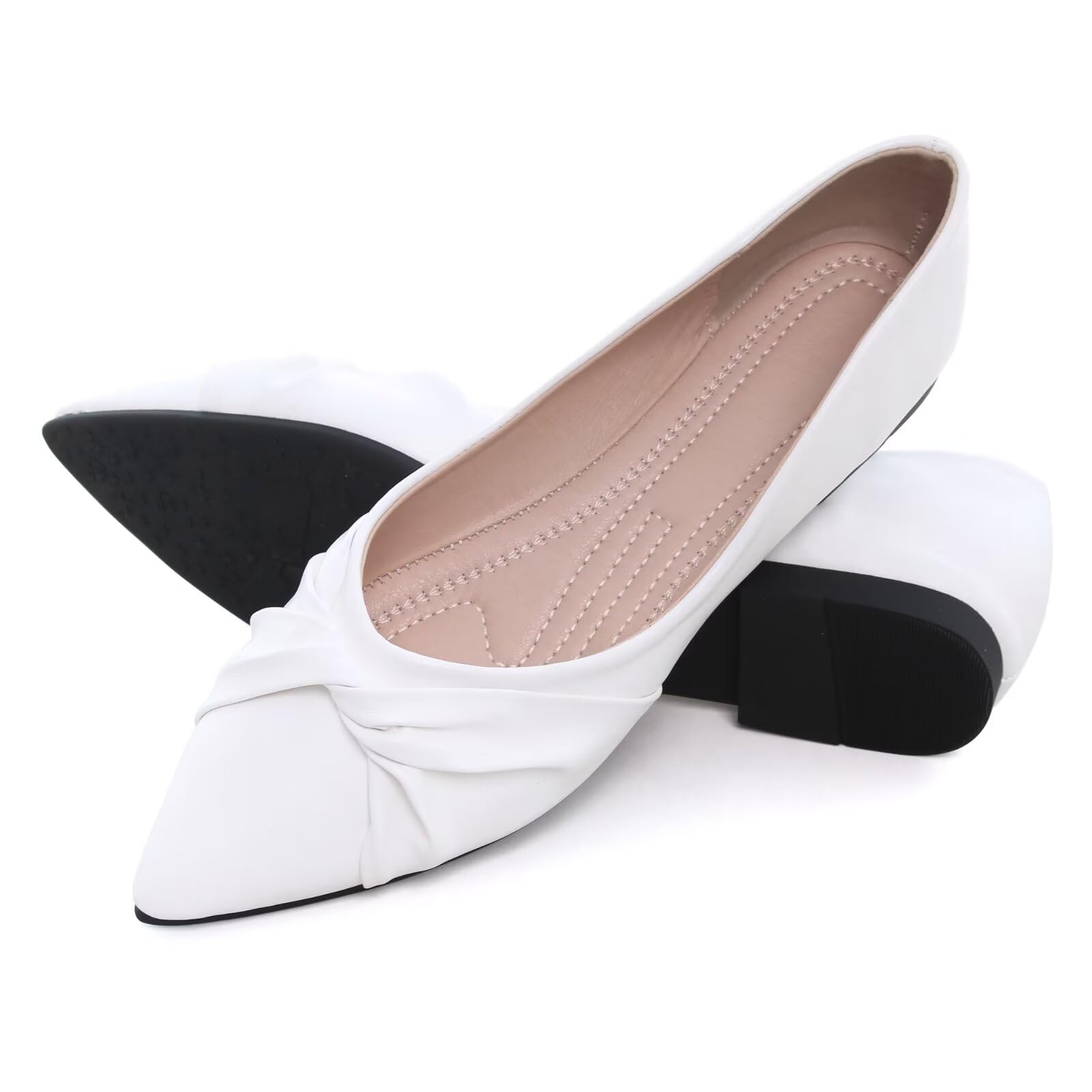WENJIAZHIZHI Women's Ballet Flats - Comfortable Ruched Bow Pointed Toe Slip-On Loafers for Walking | Dressy Casual Shoes for Women | Perfect for Office, Dating & Daily Wear
